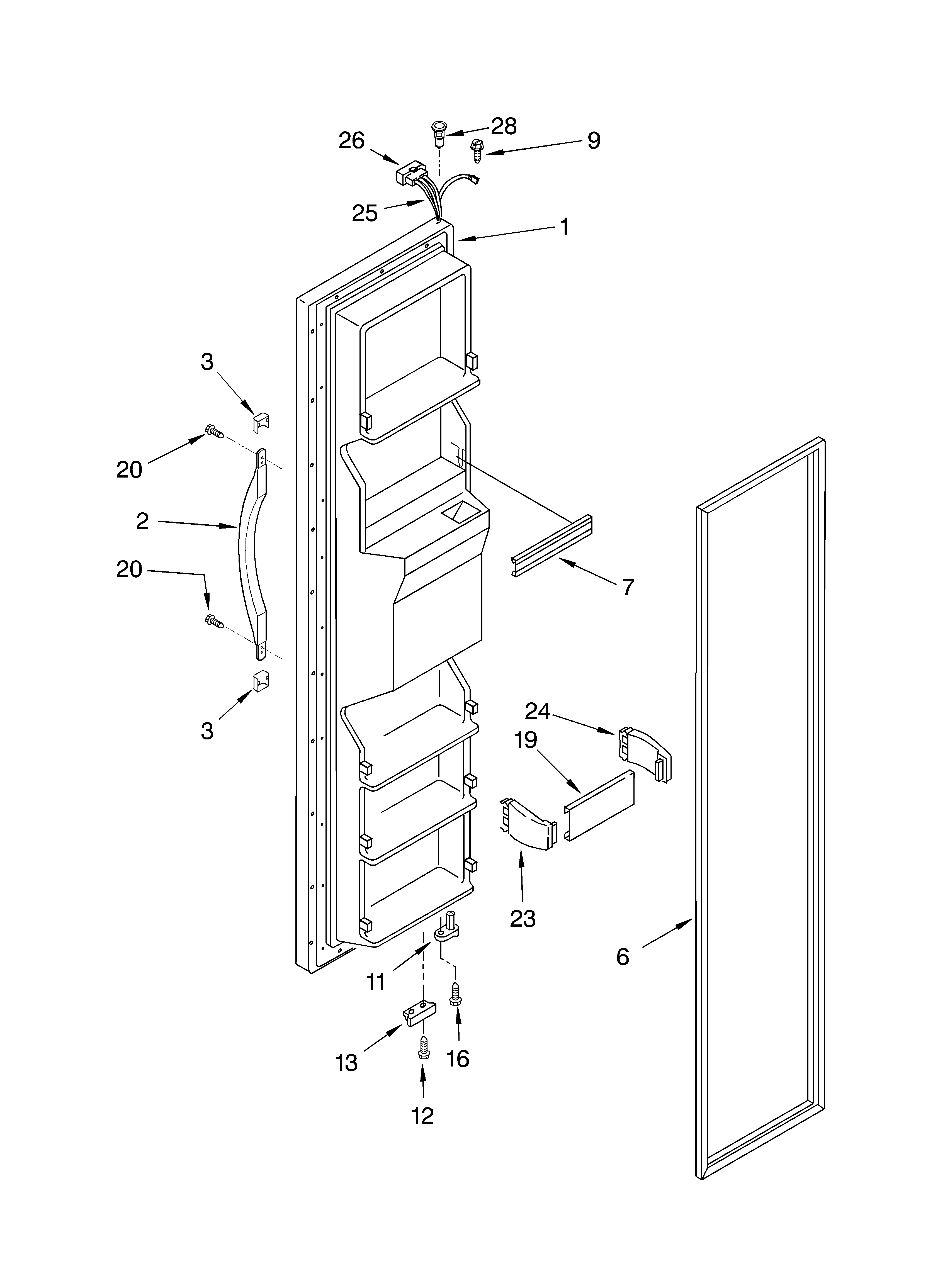 Roper RS22AQXKQ00 freezer door diagram
