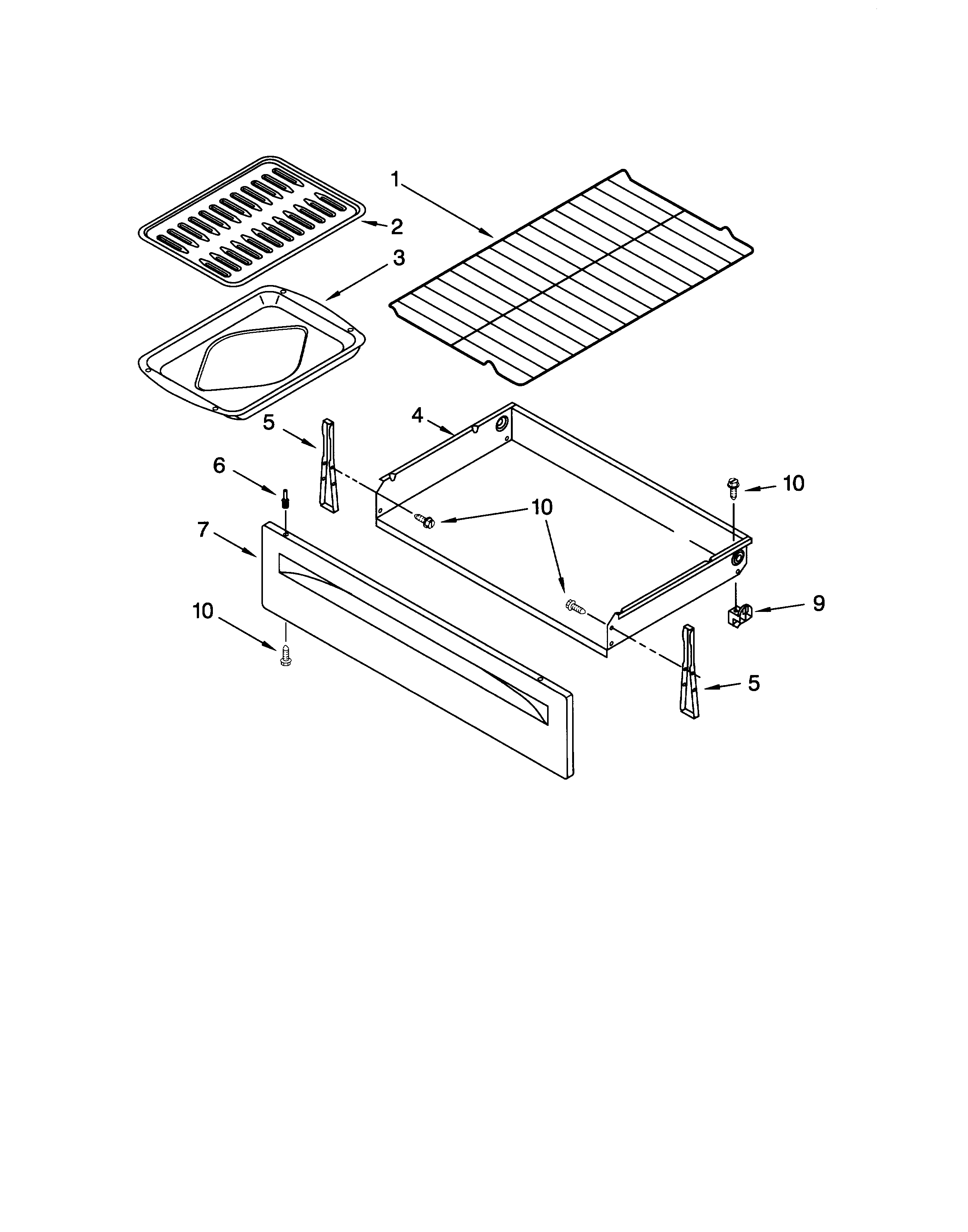 Whirlpool RF365PXGW1 drawer & broiler diagram