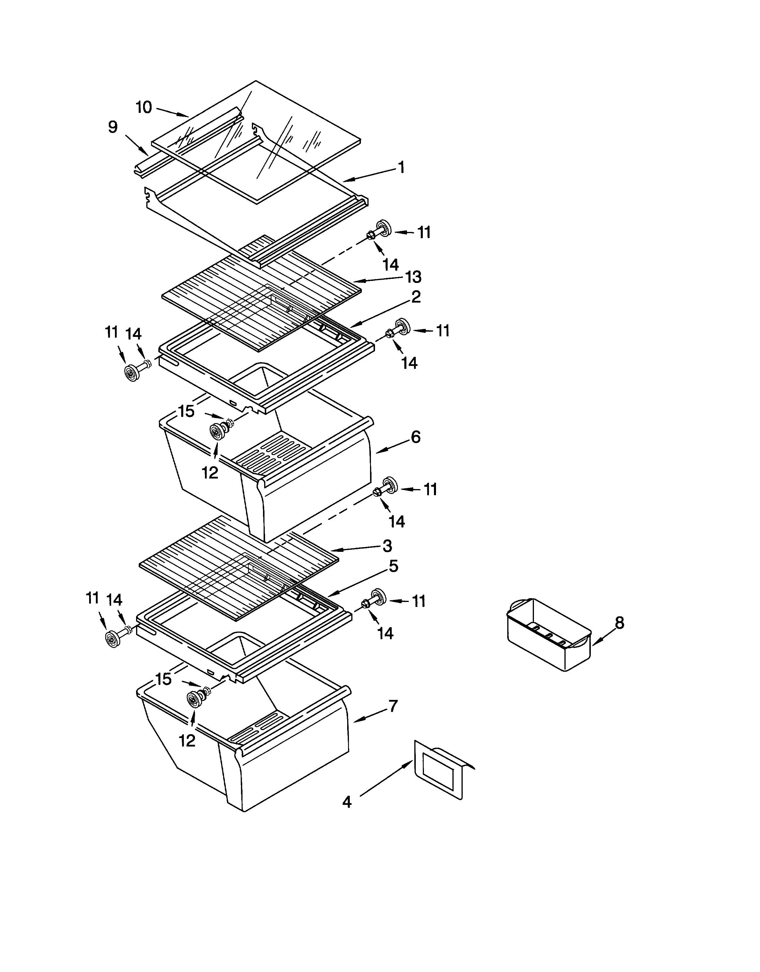 Whirlpool ED25TEXHN00 refrigerator shelf diagram