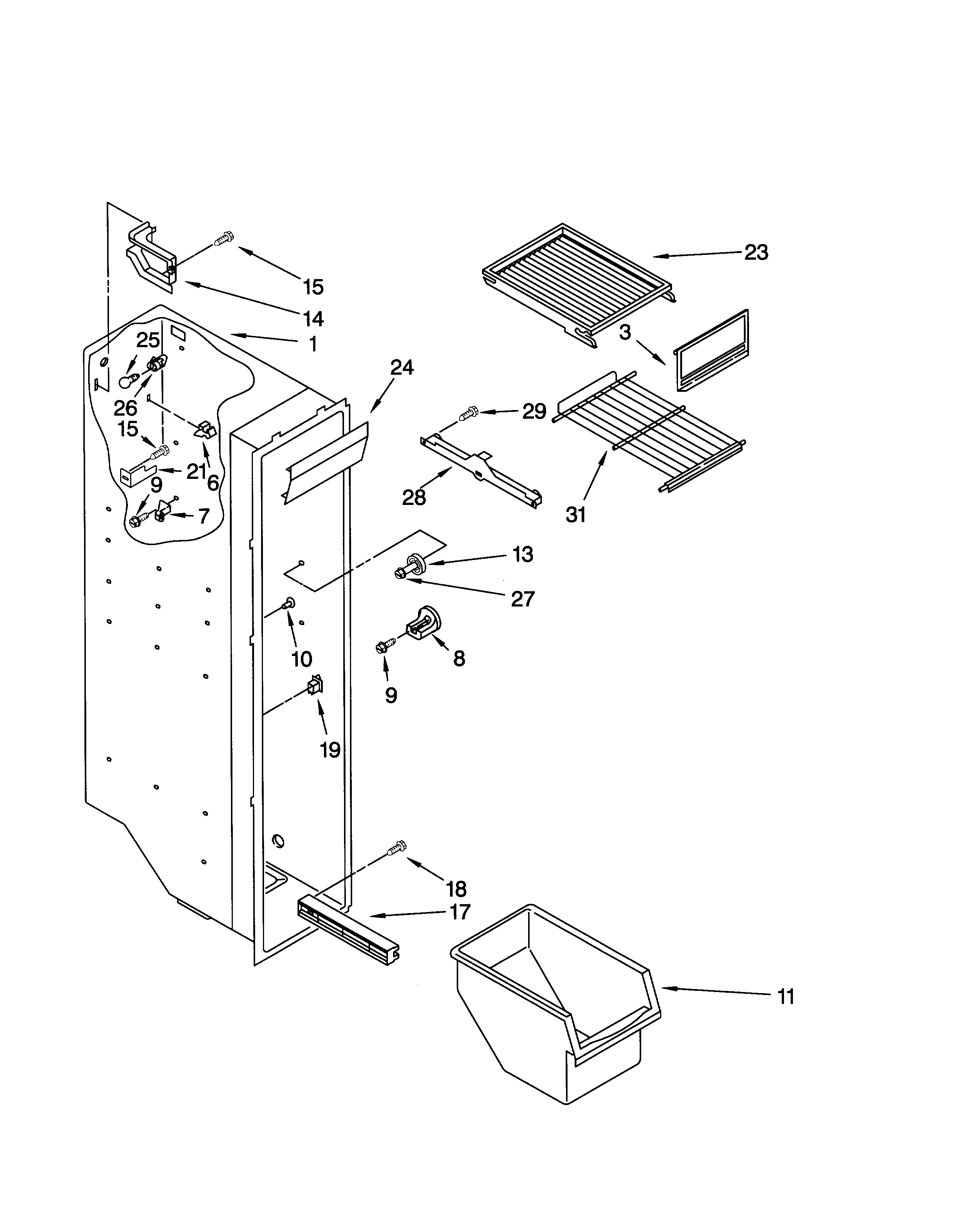 Whirlpool ED25TEXHN00 freezer liner diagram