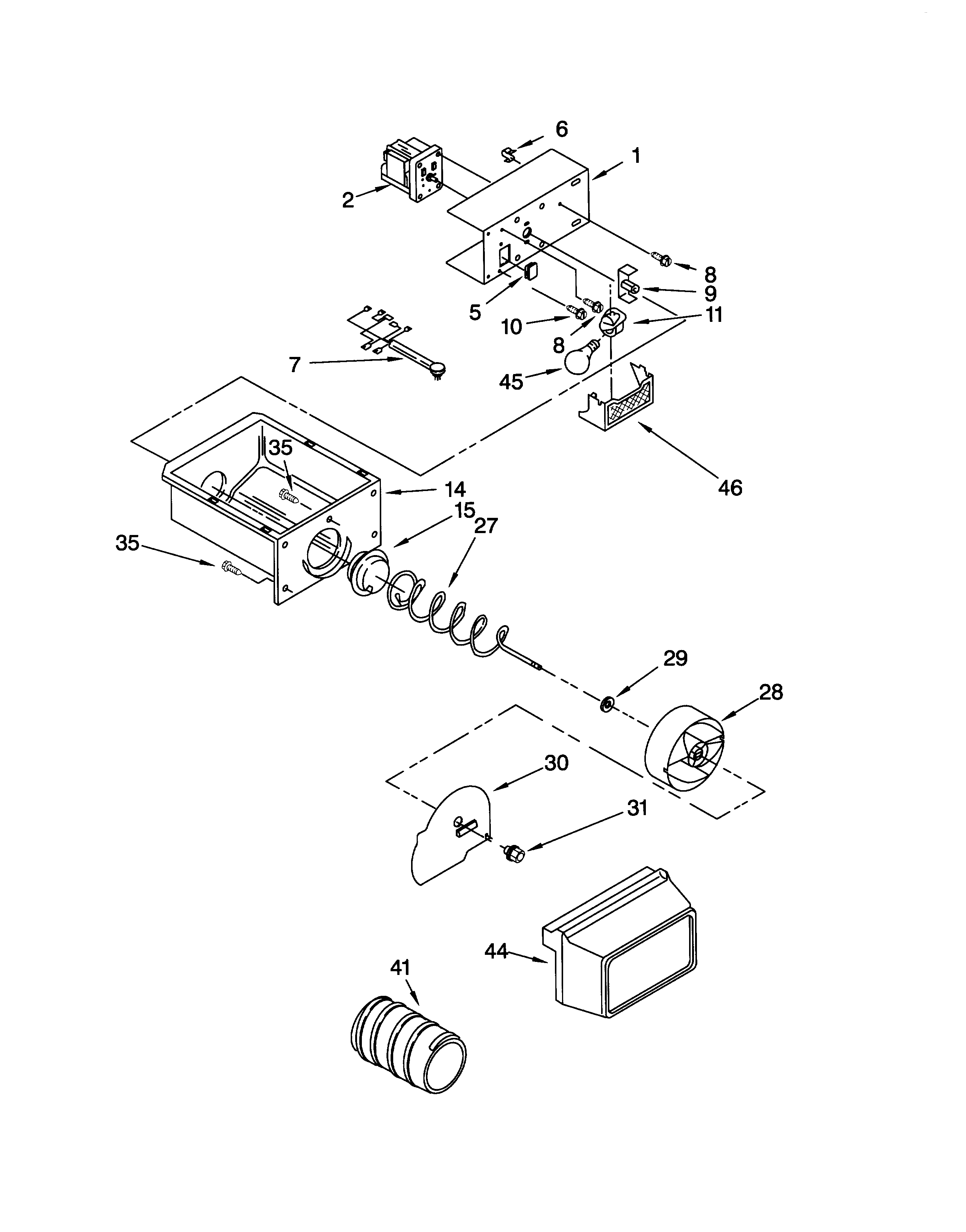 Whirlpool ED25TEXHN00 motor and ice container diagram