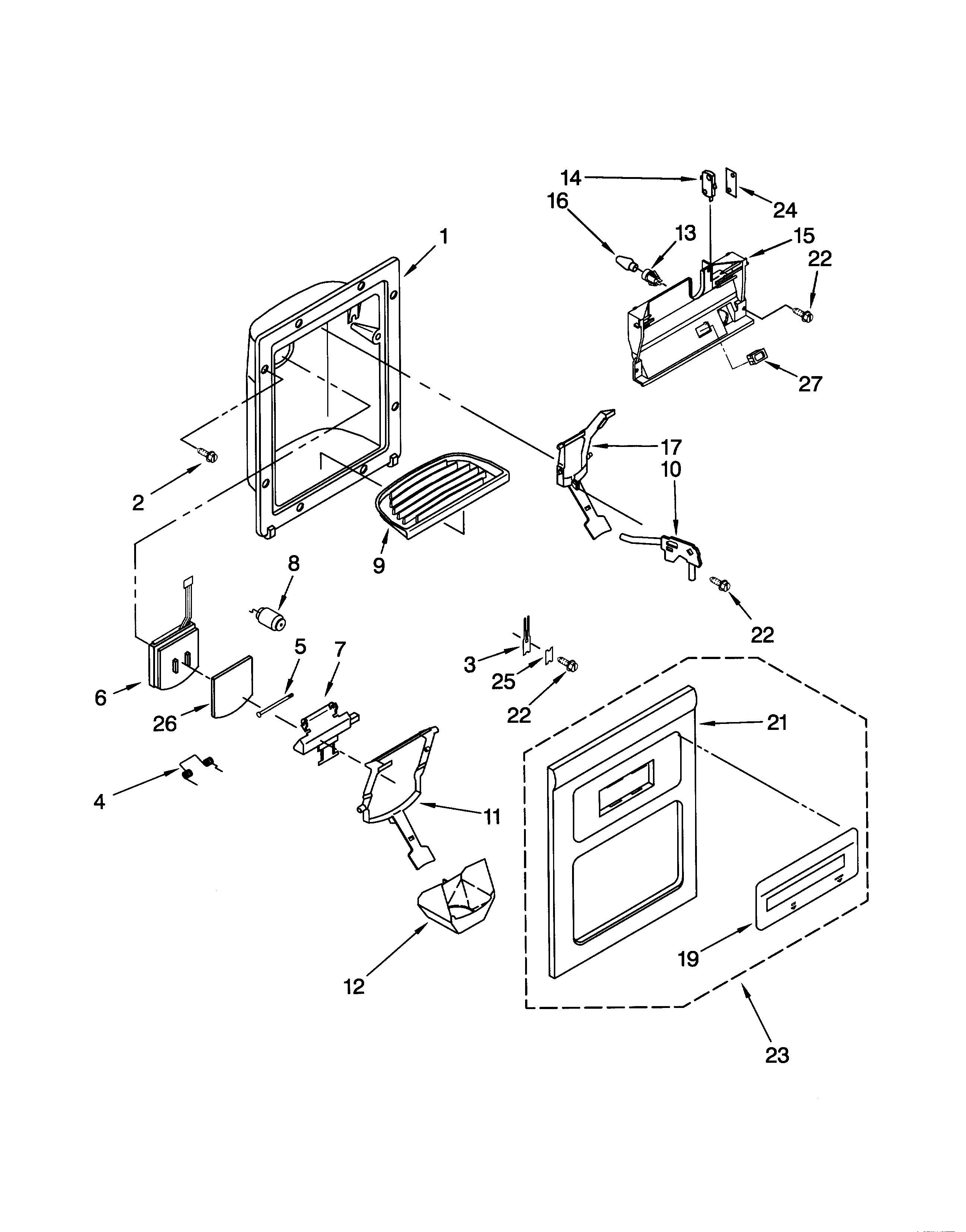 Whirlpool ED25TEXHN00 dispenser front diagram