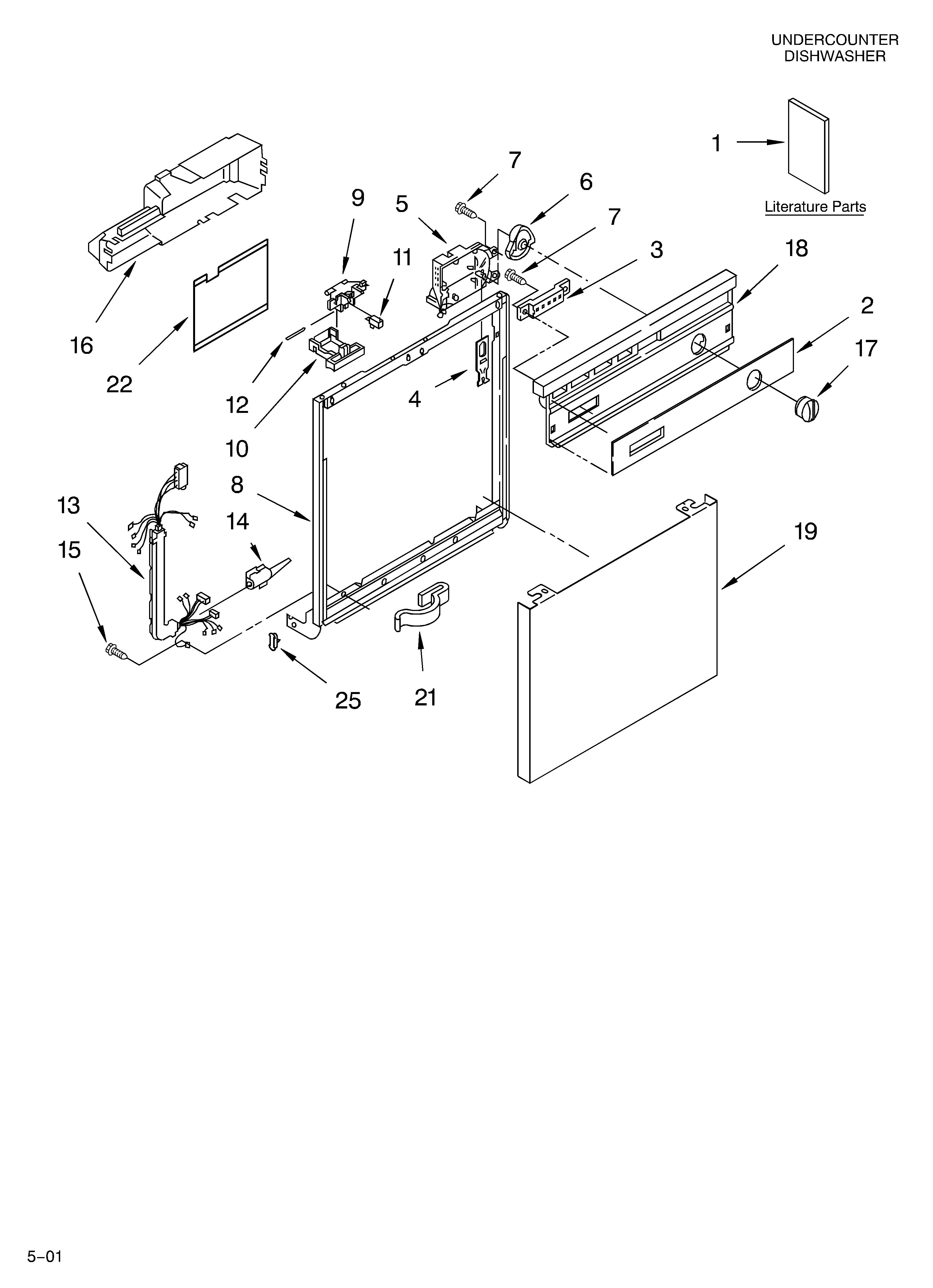 Whirlpool DU930PWKQ0 frame & console/literature diagram