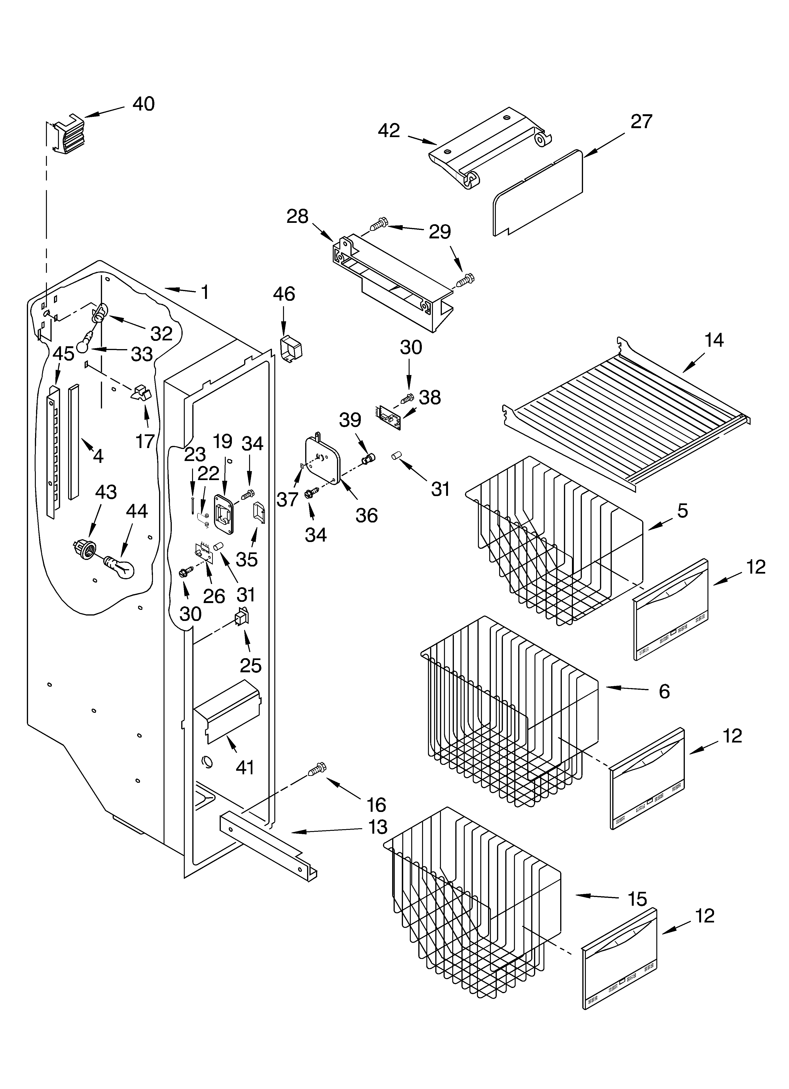 KitchenAid KSRS27IKSS01 freezer liner diagram