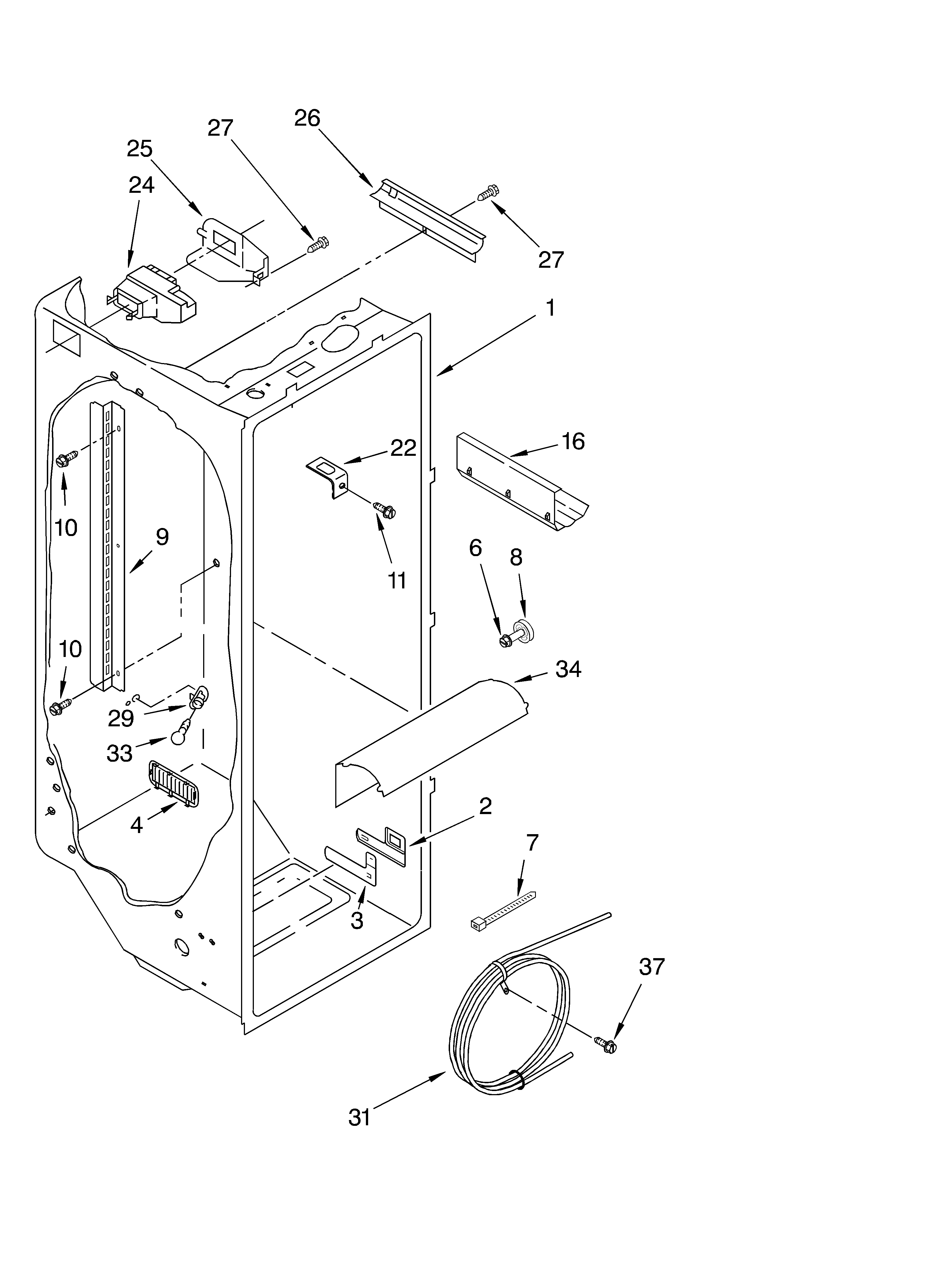 Whirlpool 4YED27DQFW04 refrigerator liner diagram
