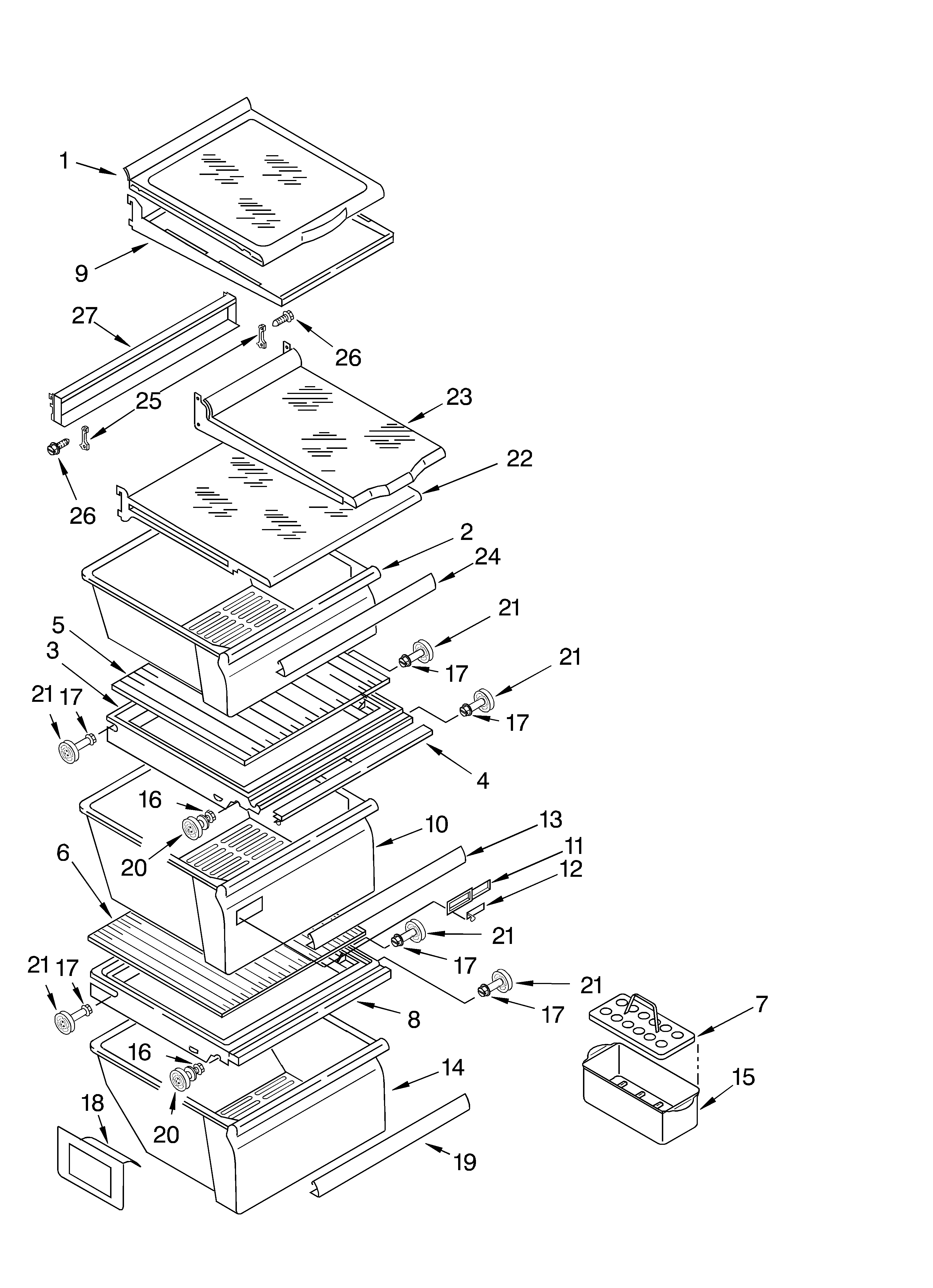 Whirlpool 4YED27DQFW04 refrigerator shelf diagram