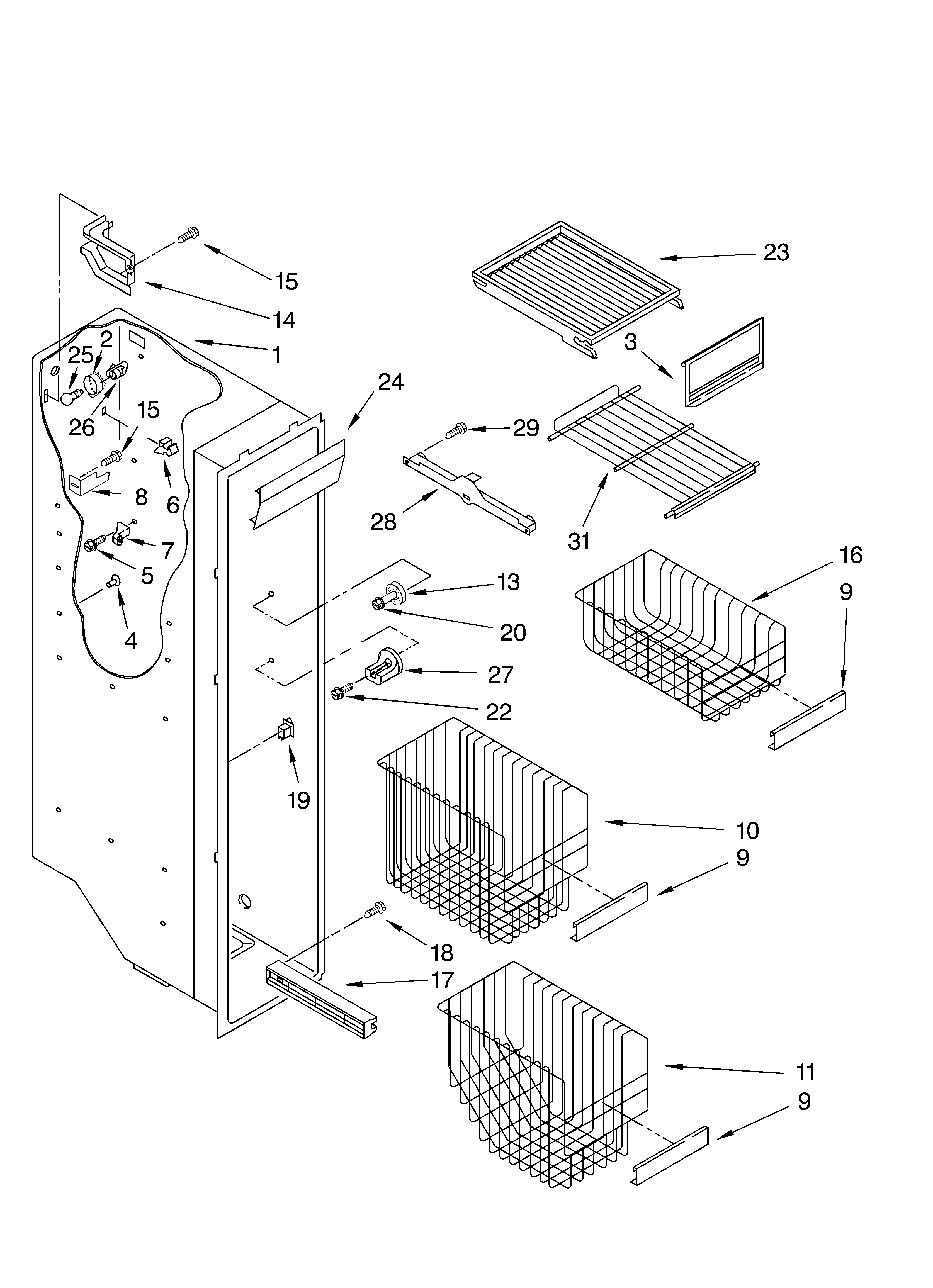 Whirlpool 4YED27DQFW04 freezer liner diagram