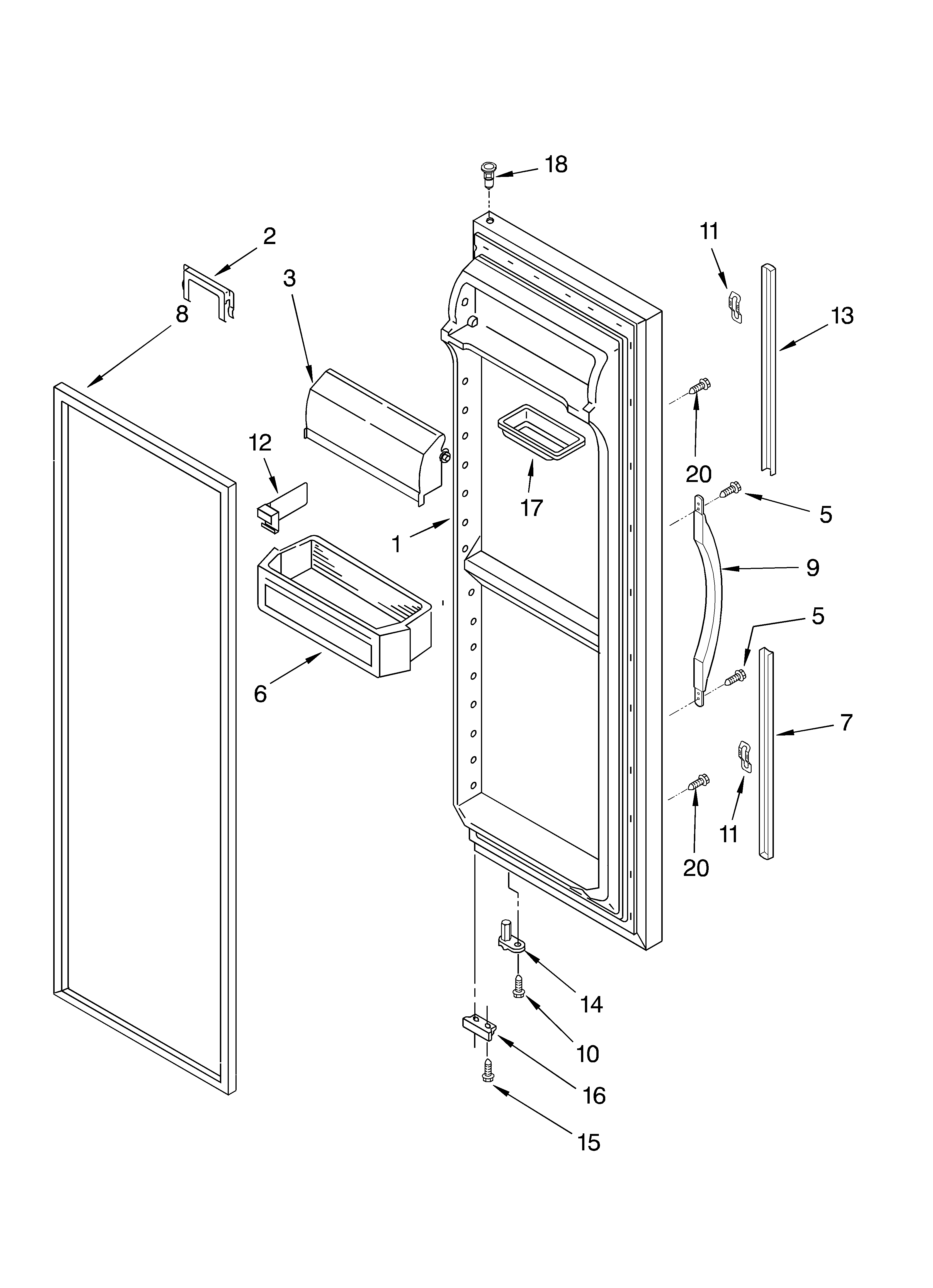 Whirlpool 4YED27DQFW04 refrigerator door diagram