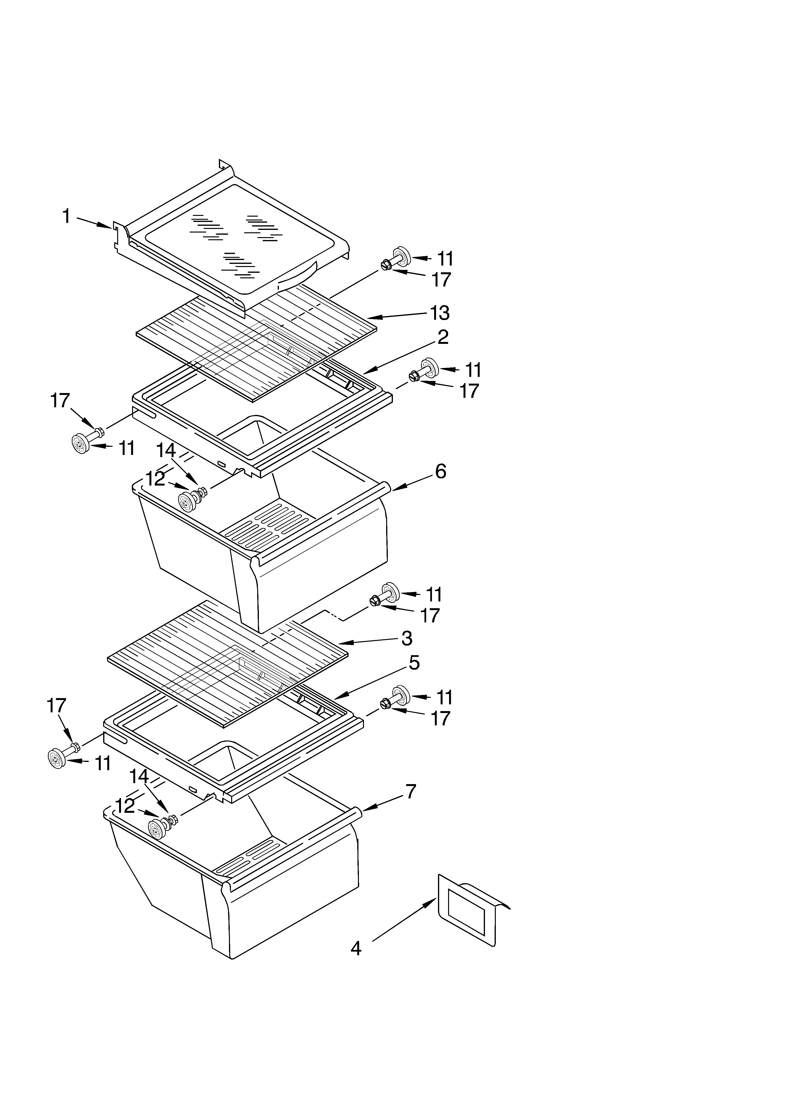 Whirlpool ED2FTGXKQ00 refrigerator shelf diagram