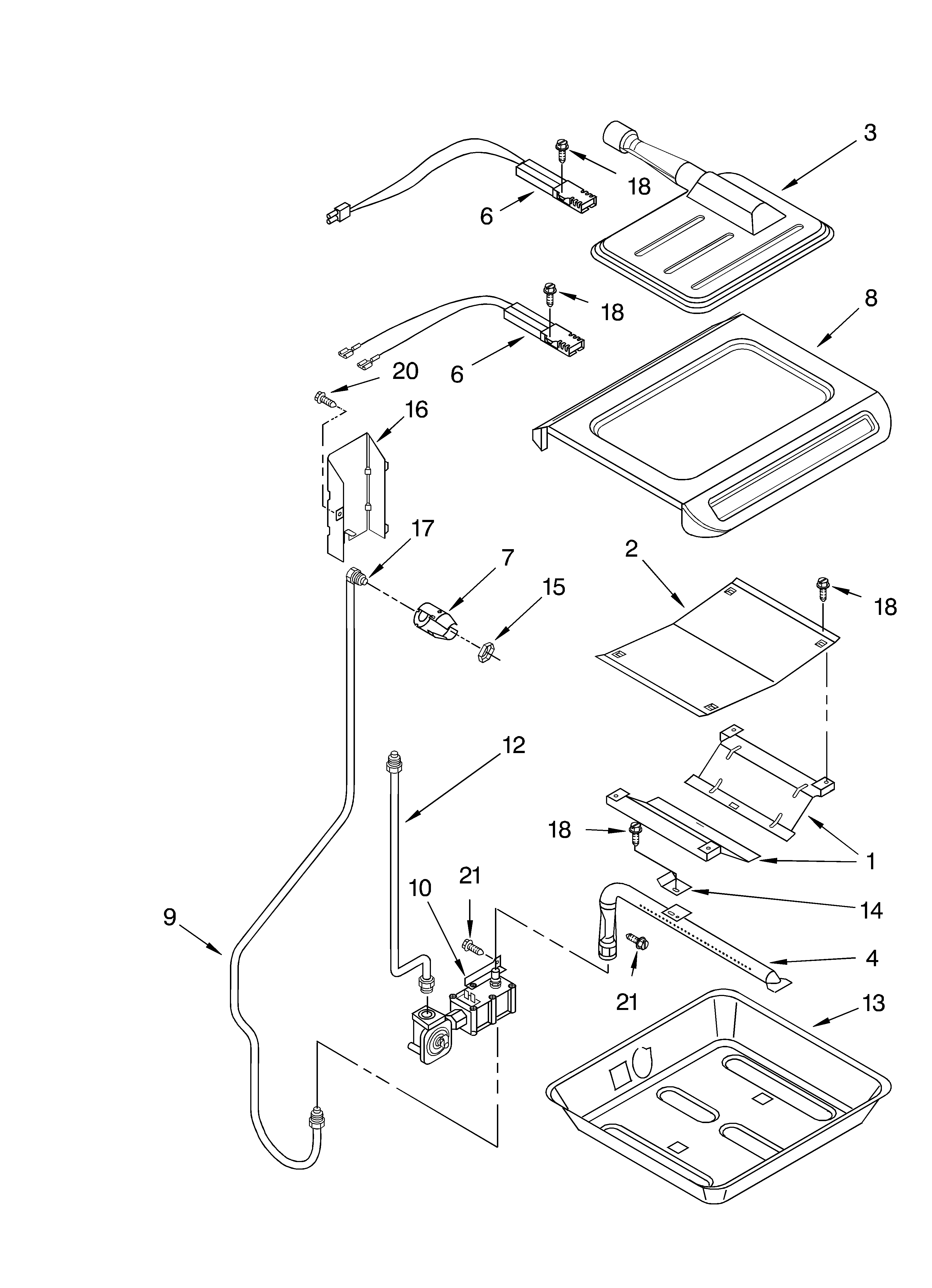 KitchenAid KGST307HBL6 broiler & oven burner diagram