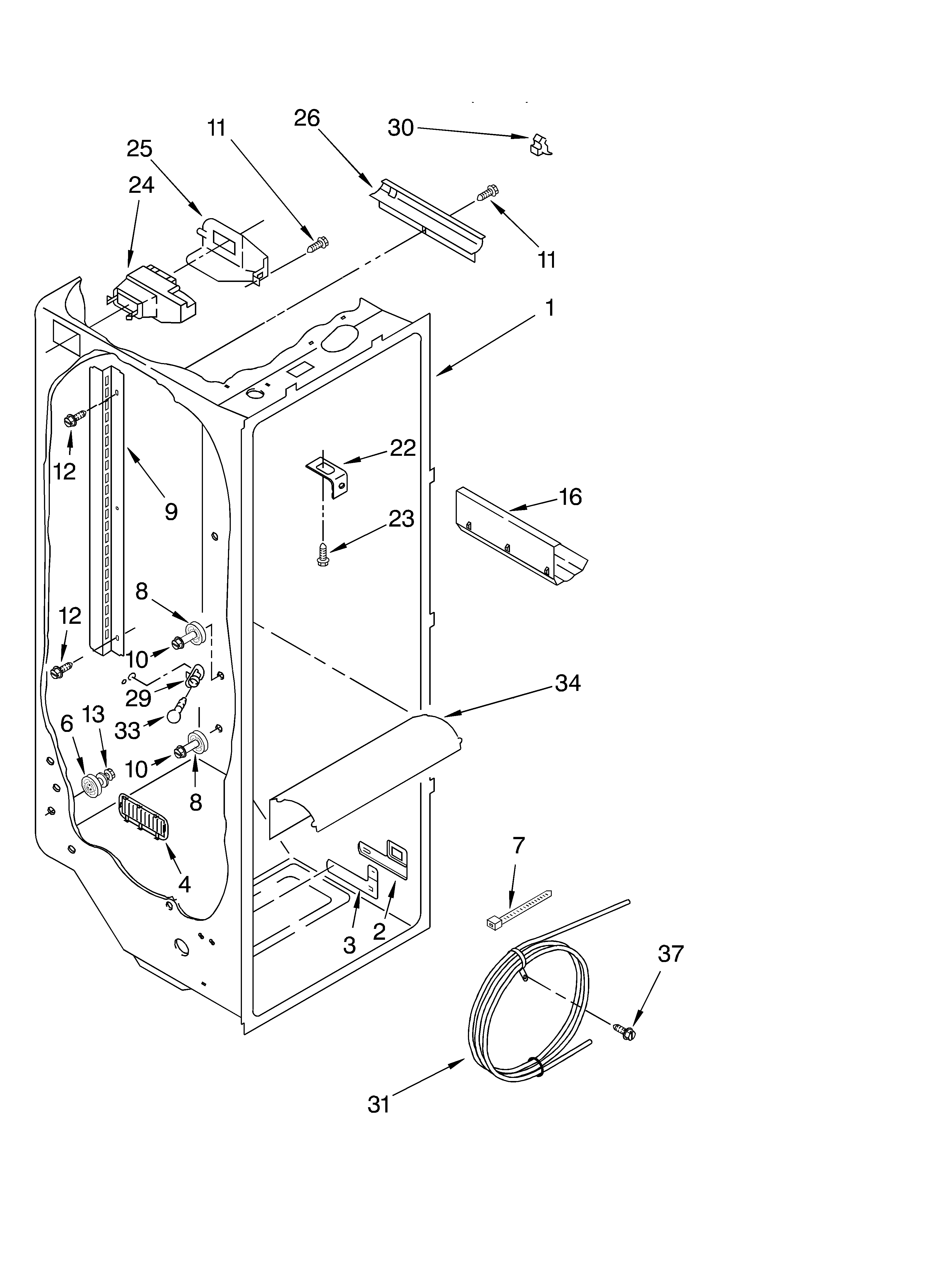 KitchenAid 4KSRS27CHT01 refrigerator liner diagram