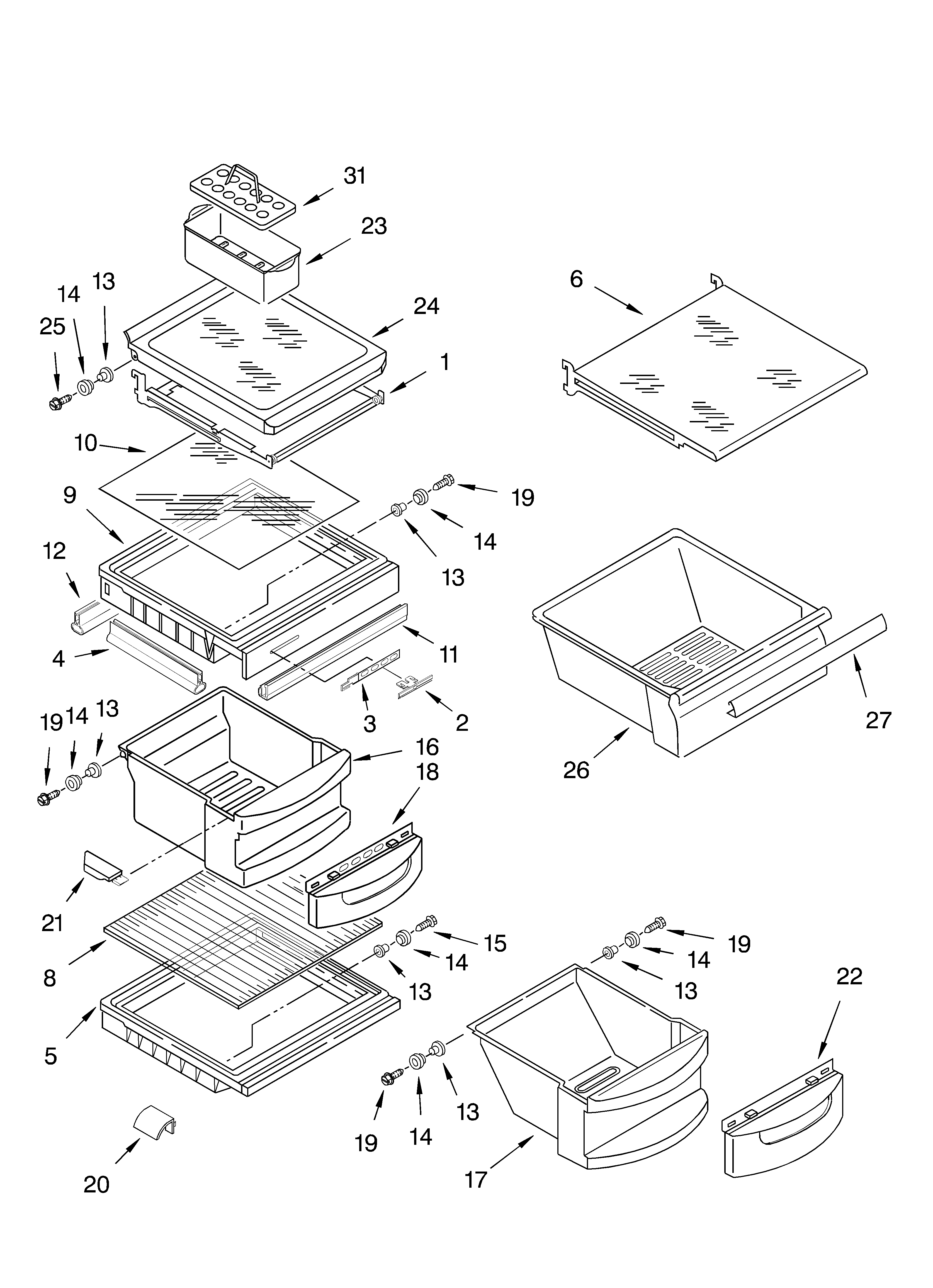 KitchenAid 4KSRS27CHT01 refrigerator shelf diagram