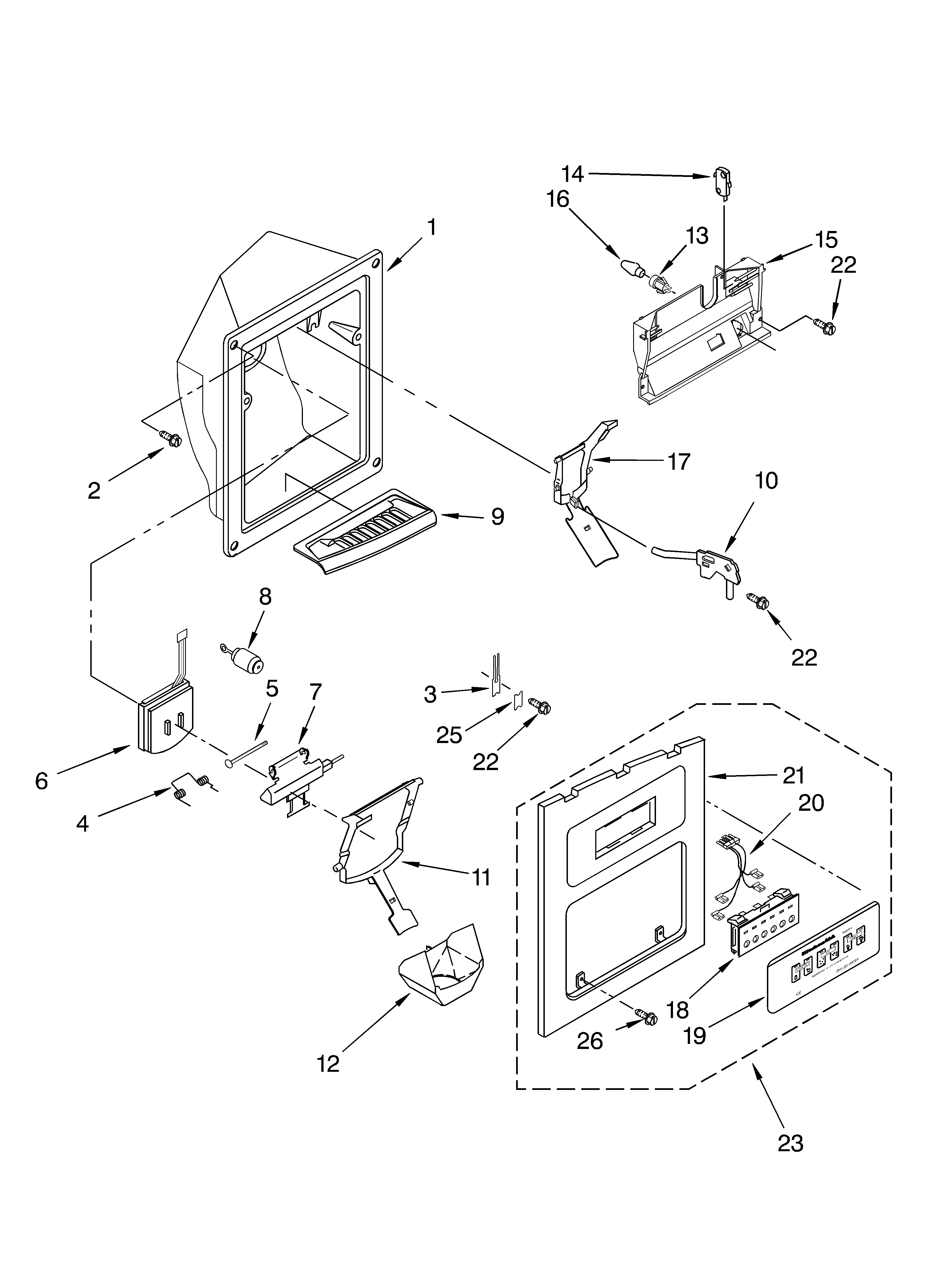 KitchenAid 4KSRS27CHT01 dispenser front diagram