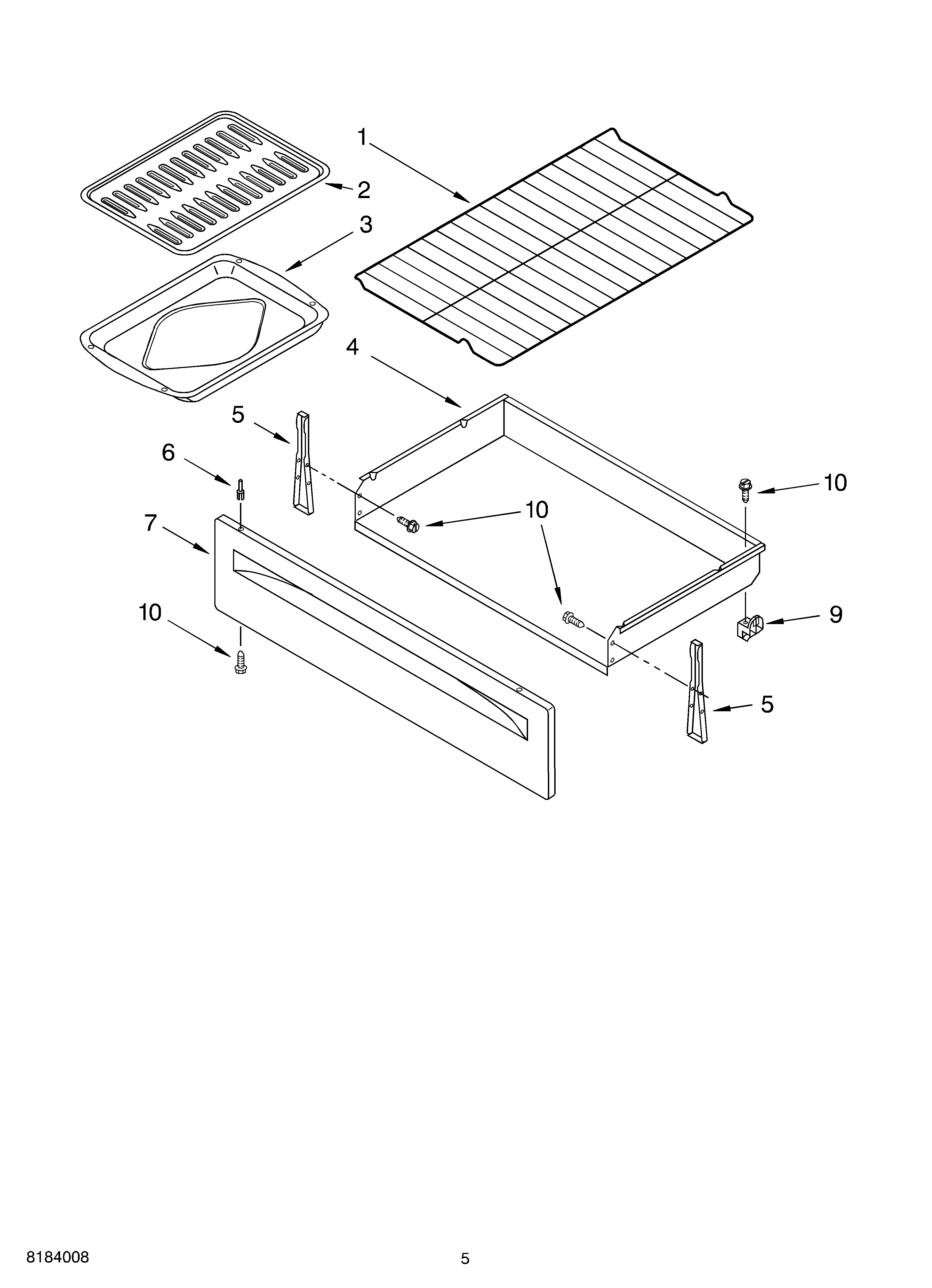 Estate TEP325KW0 drawer & broiler diagram