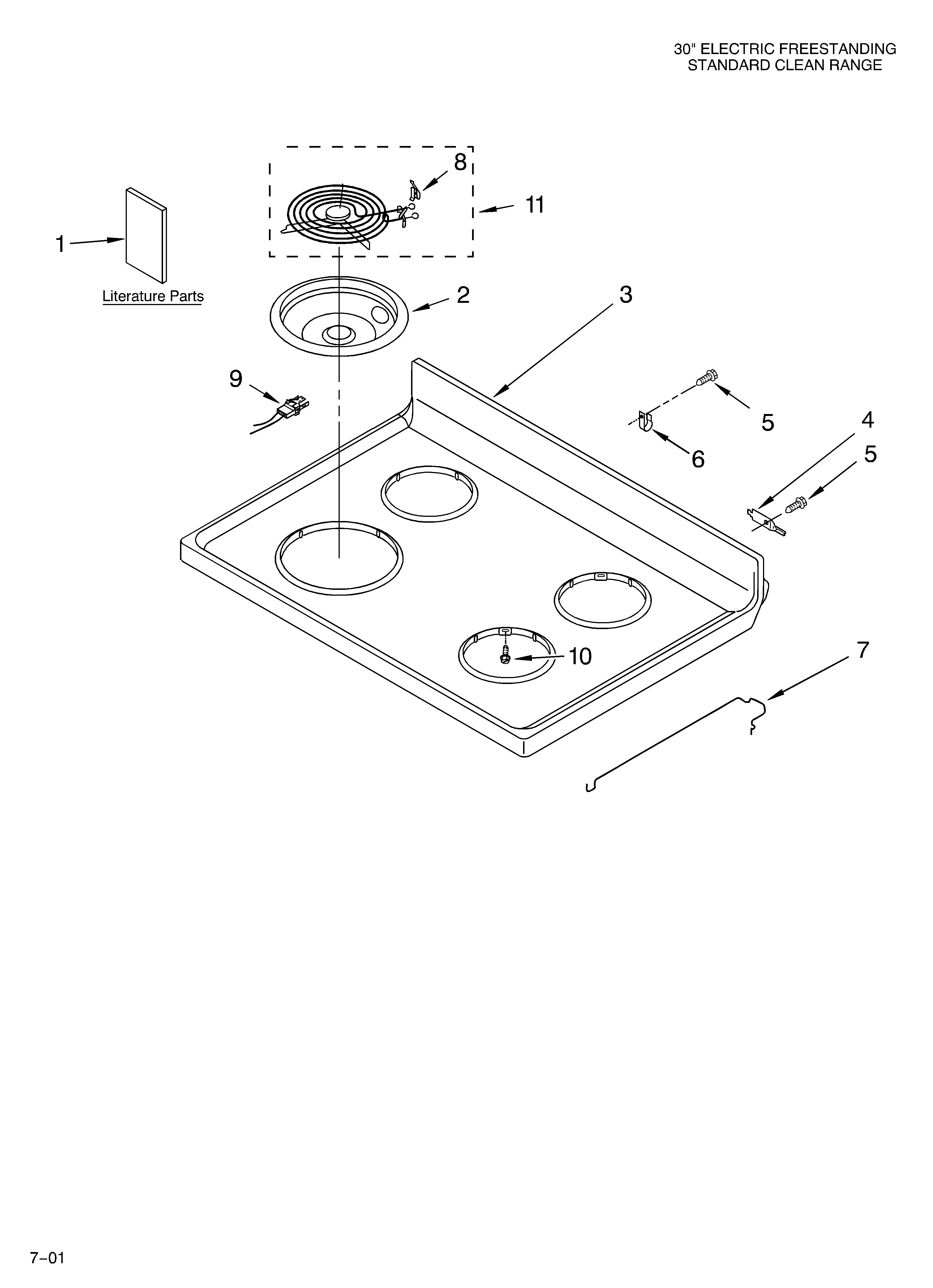 Whirlpool RF3020XKW0 cooktop/literature diagram
