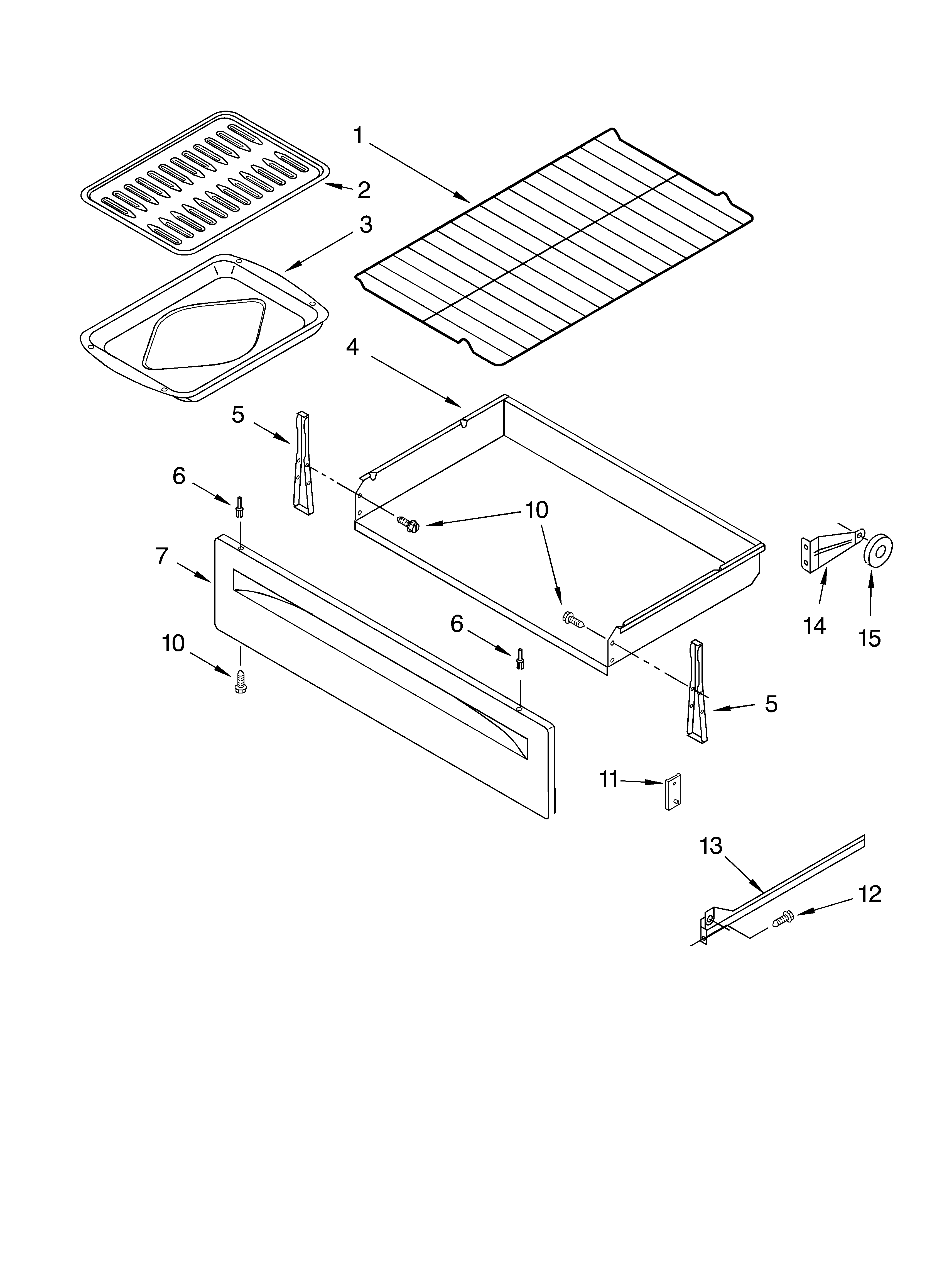 Whirlpool SF369LEKT0 drawer & broiler diagram