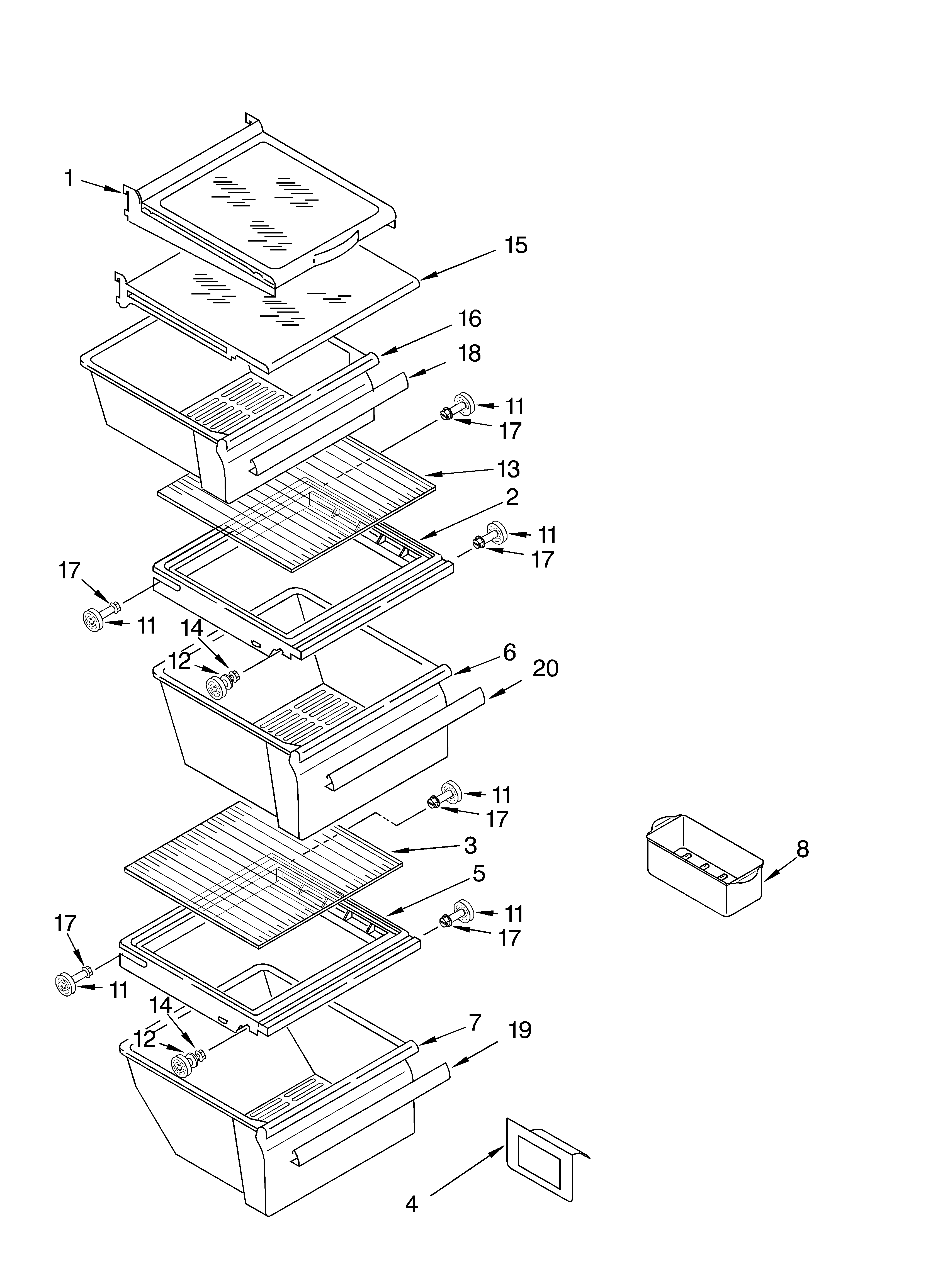 Whirlpool ED22PEXHW00 refrigerator shelf diagram
