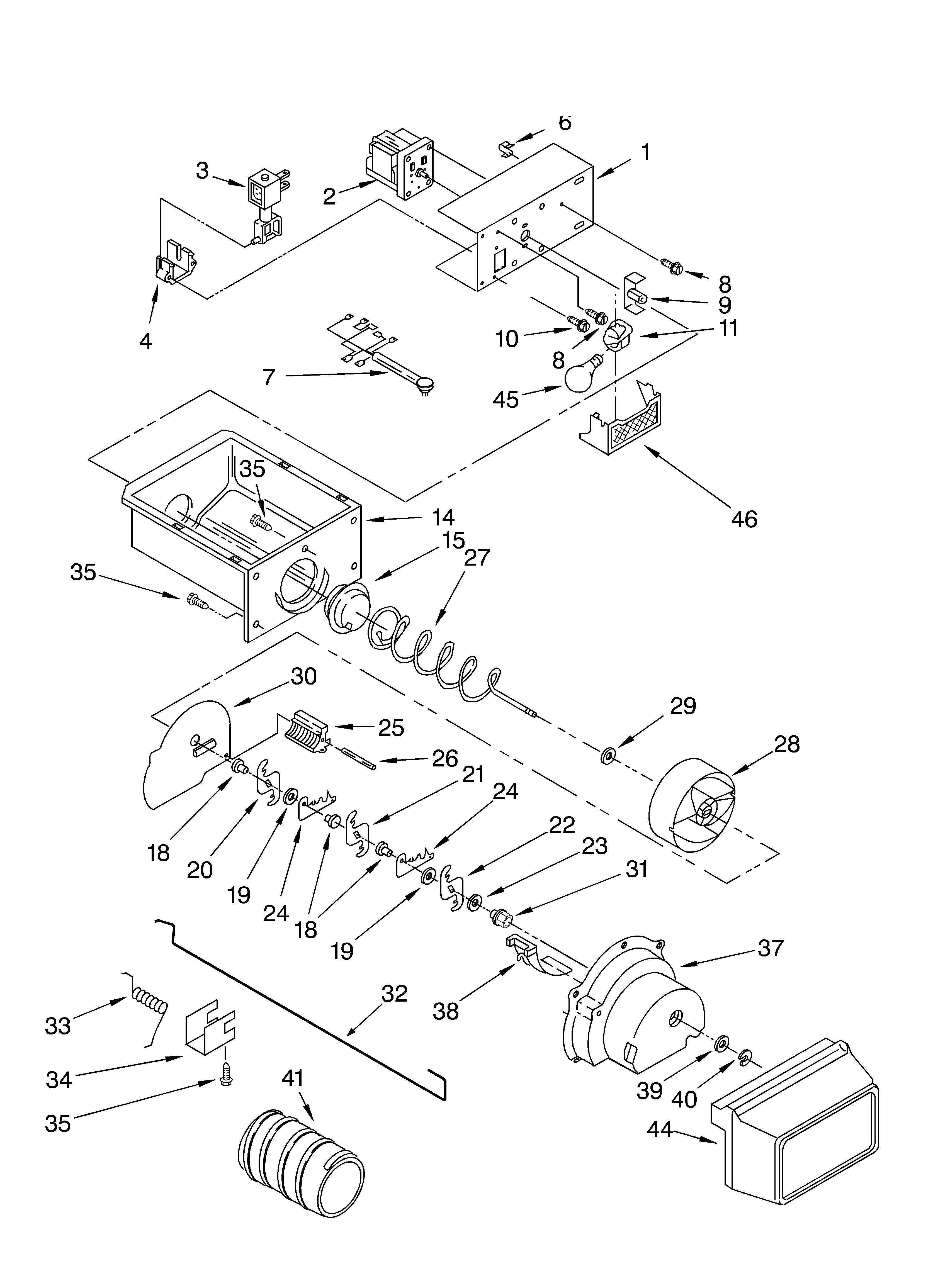 Whirlpool ED22PEXHW00 motor and ice container diagram