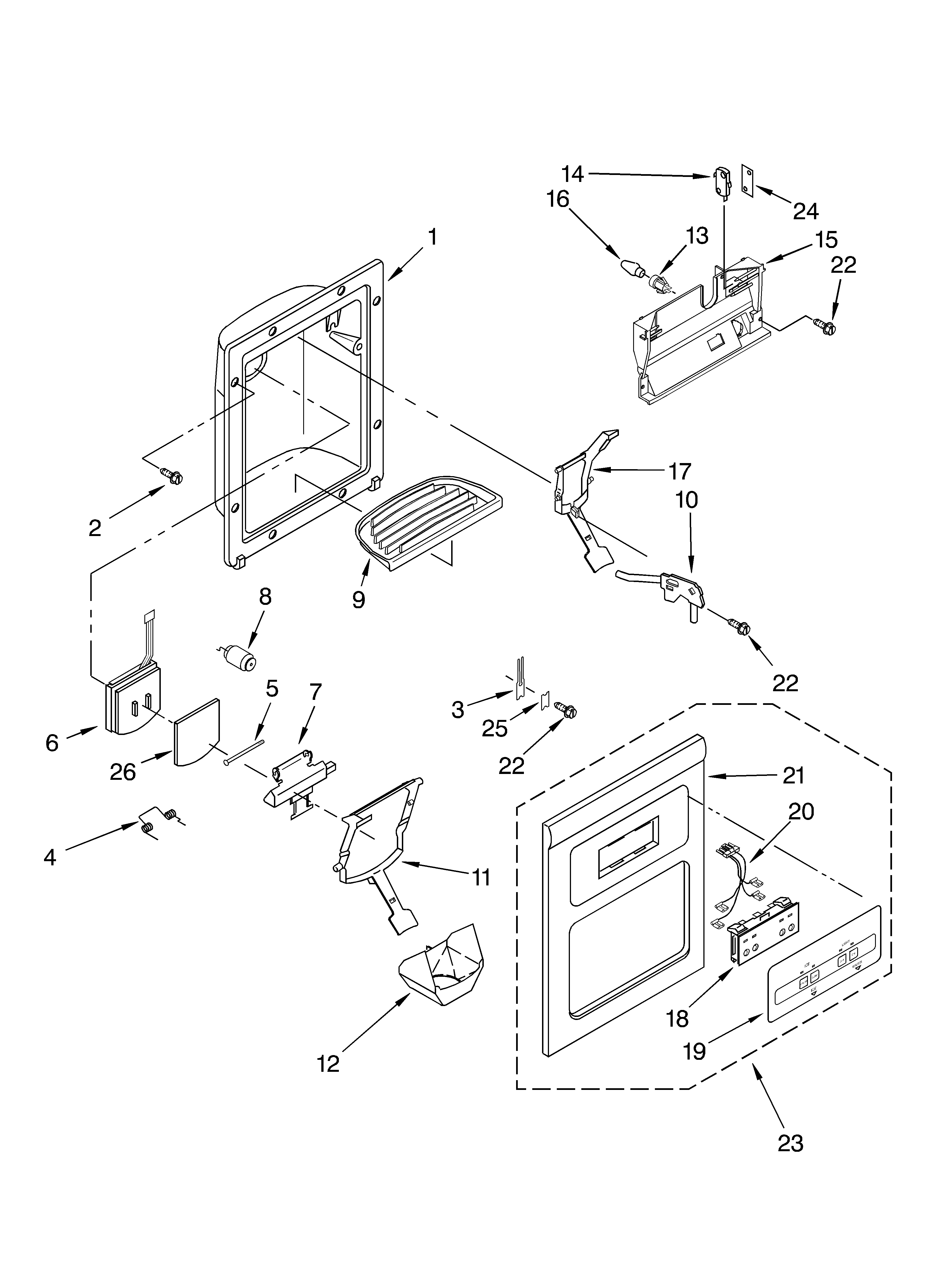 Whirlpool ED22PEXHW00 dispenser front diagram