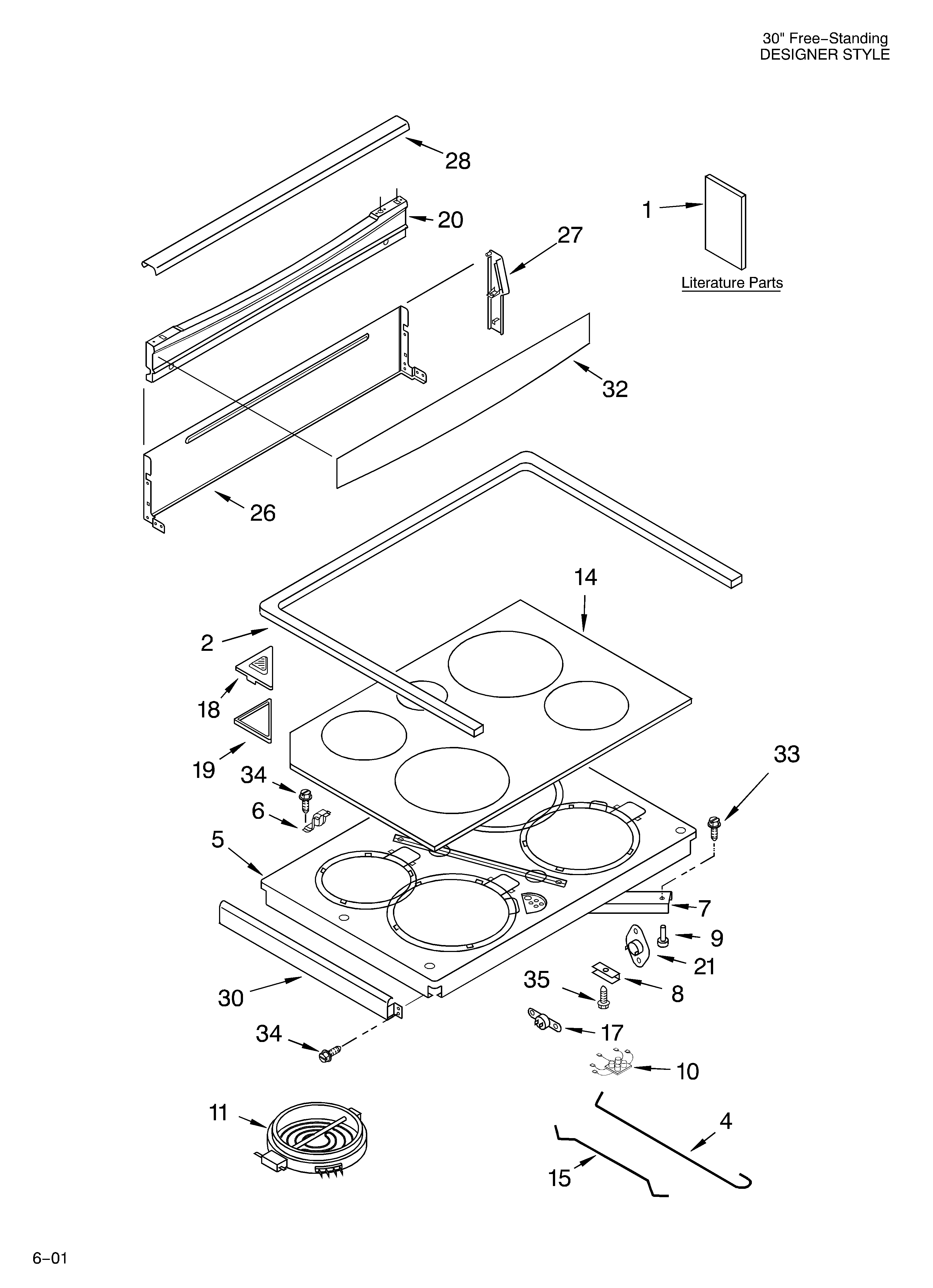 KitchenAid KERC601HWH6 cooktop/literature diagram