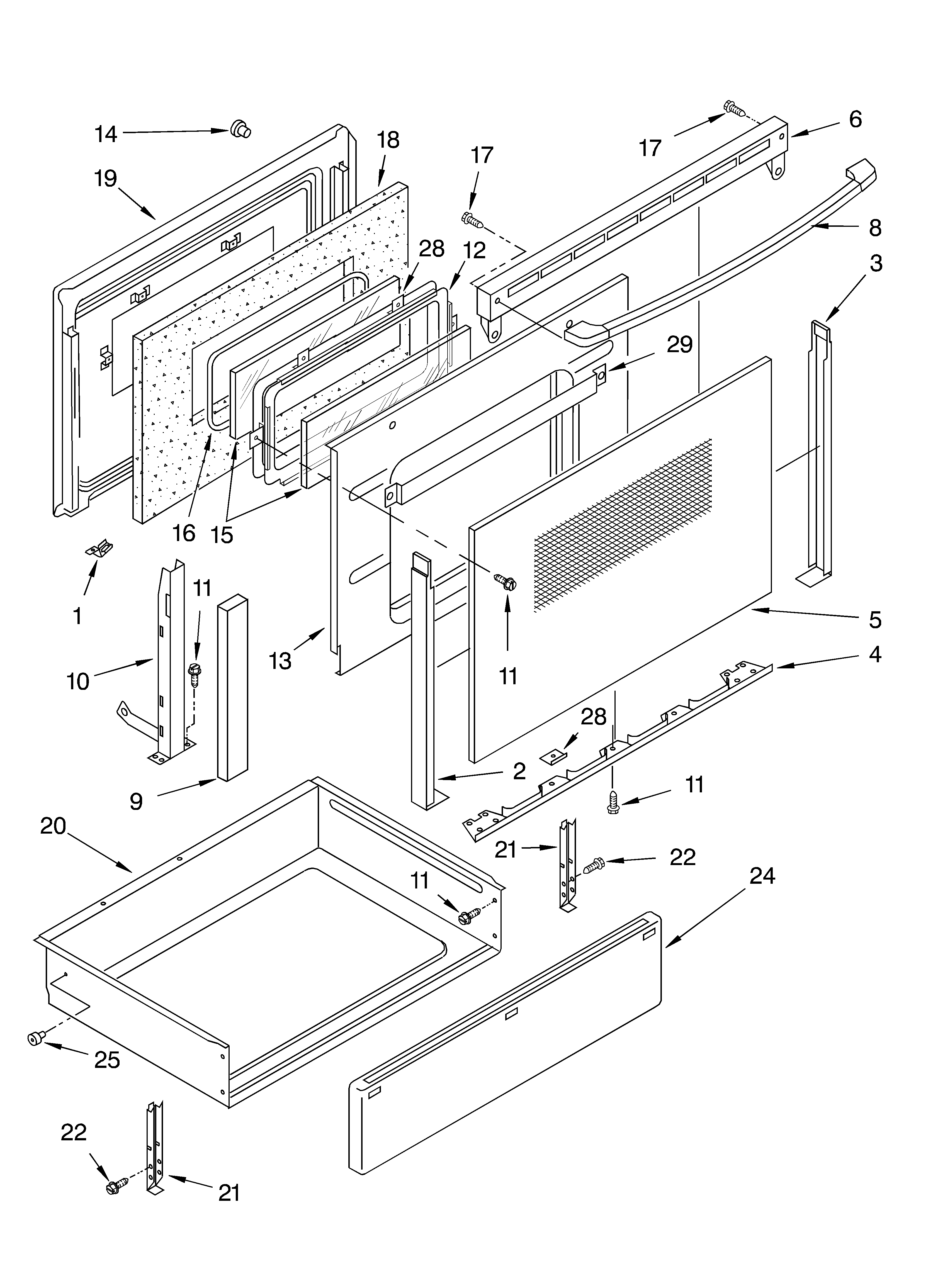KitchenAid KERC601HWH6 door and drawer diagram