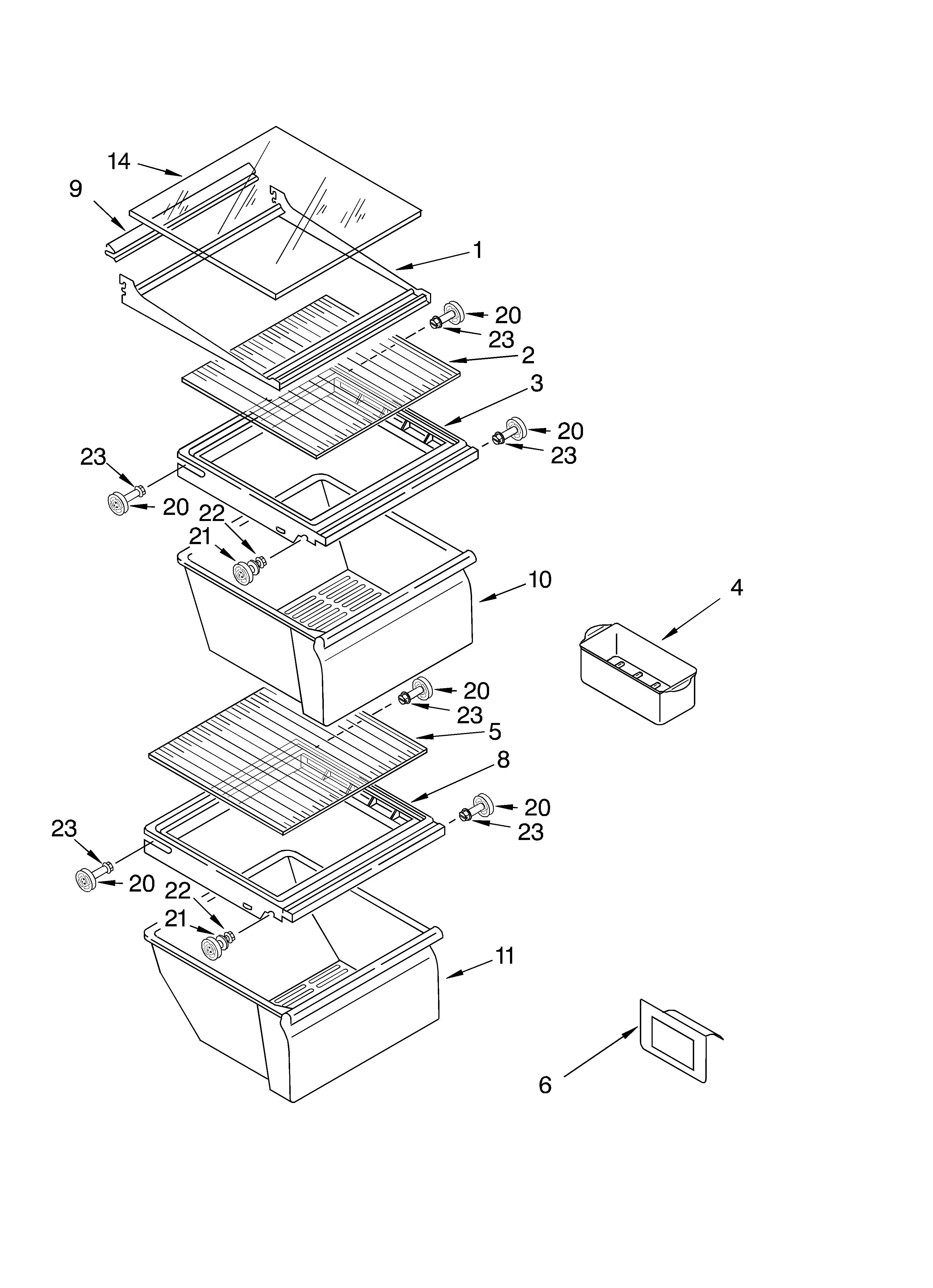 Crosley CS25AFXKT00 refrigerator shelf diagram
