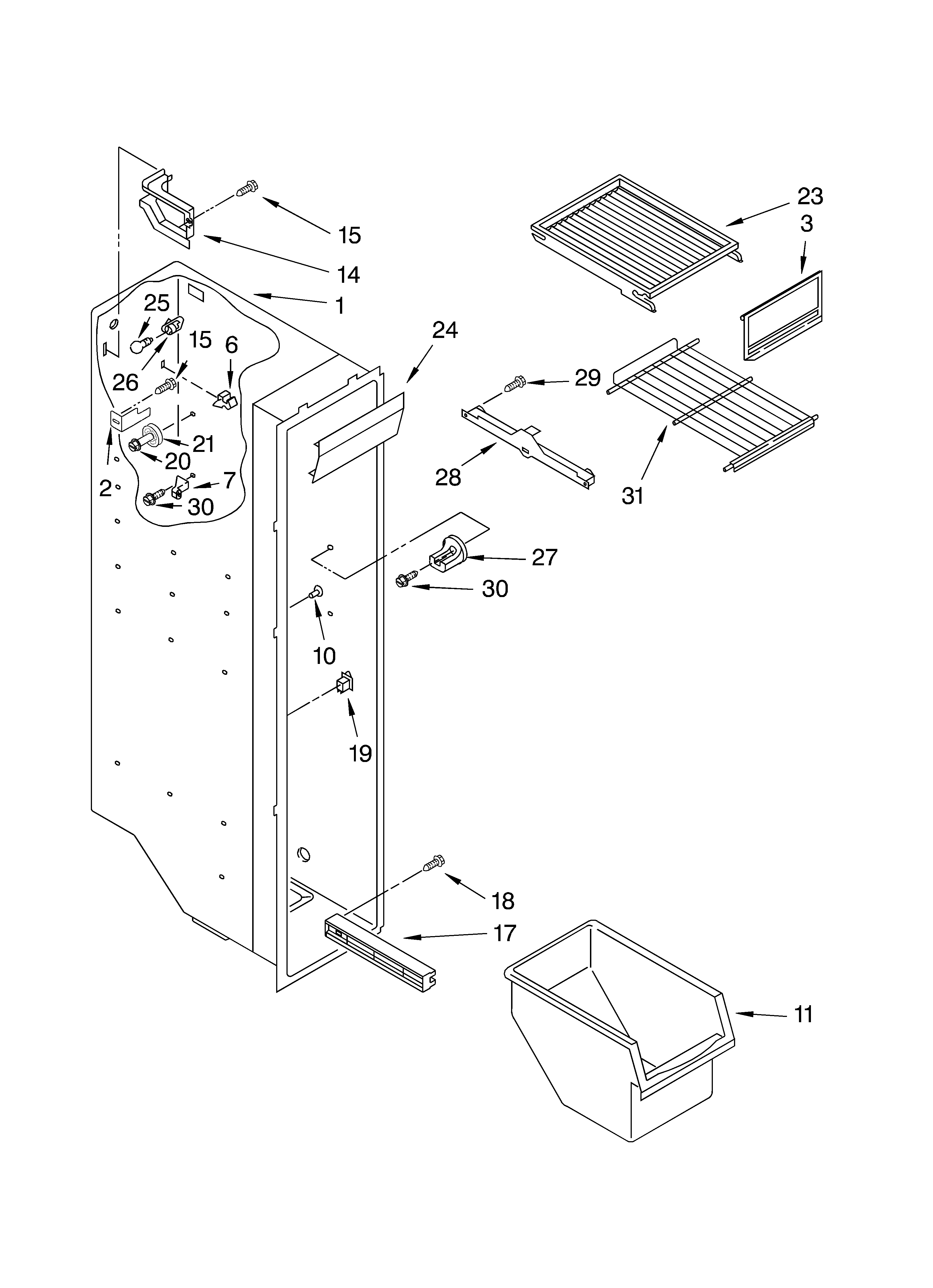 Crosley CS25AFXKT00 freezer liner diagram