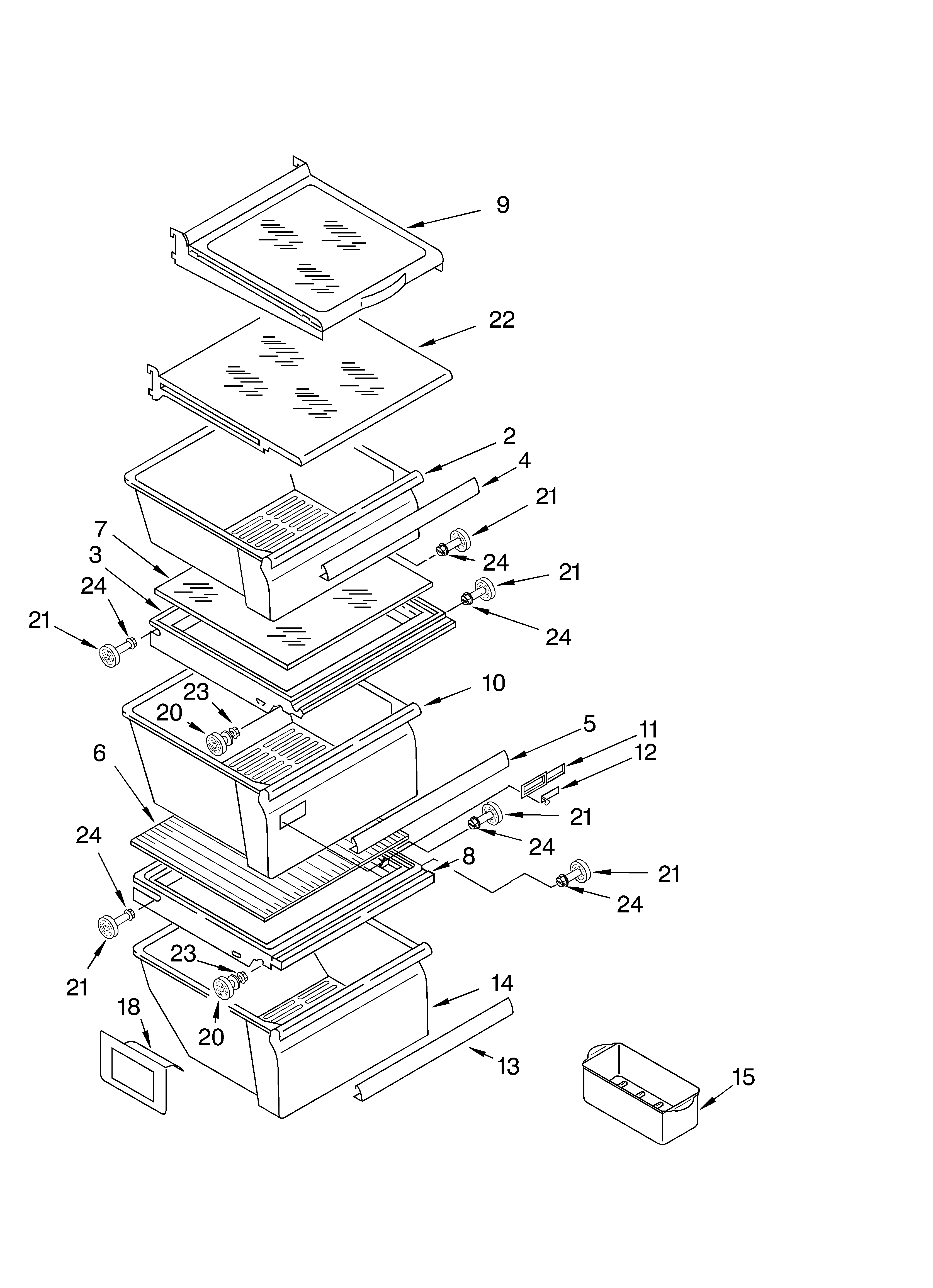 Whirlpool ED5CHQXKT00 refrigerator shelf diagram