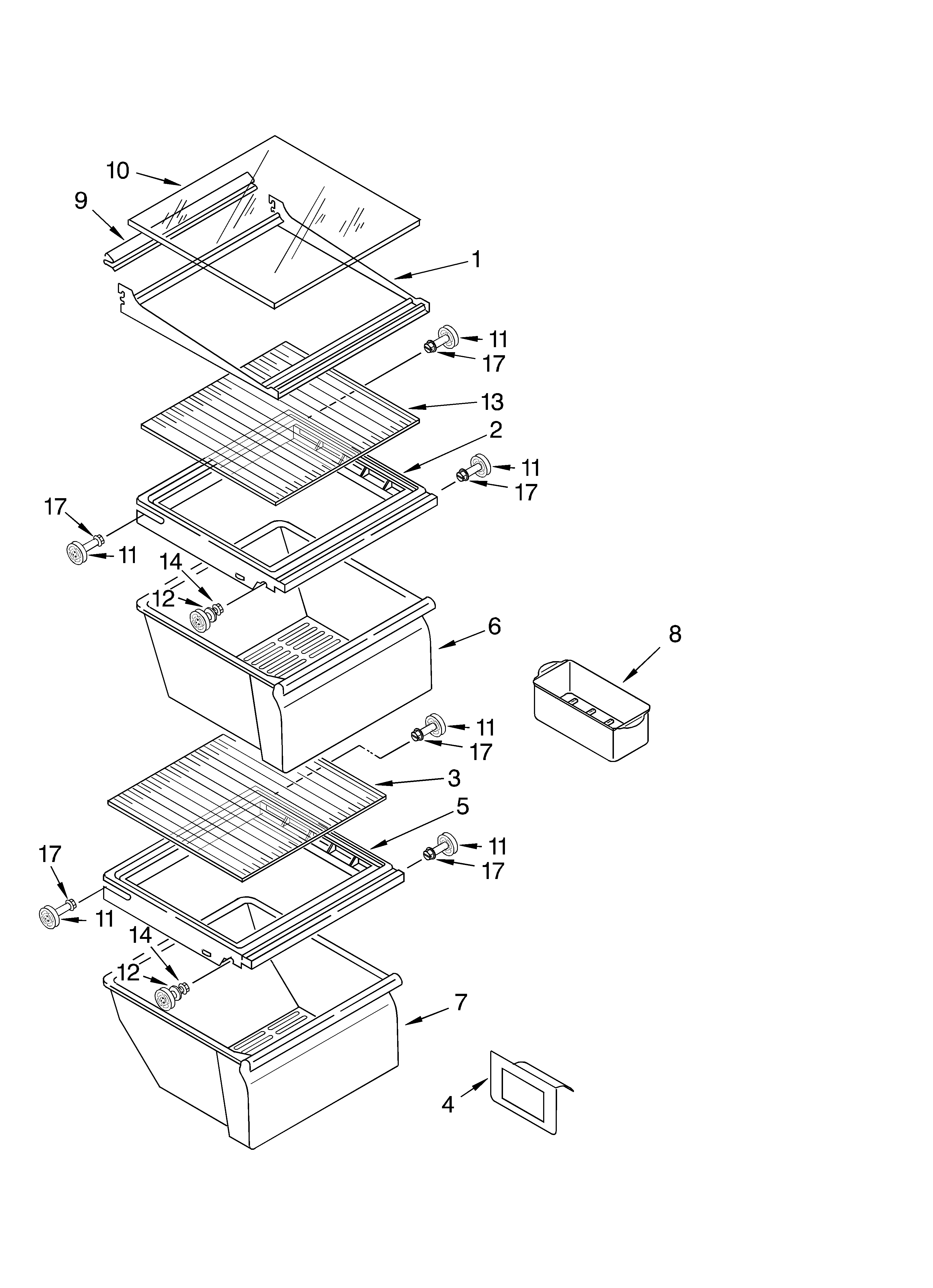 Crosley CS22AFXKQ00 refrigerator shelf diagram