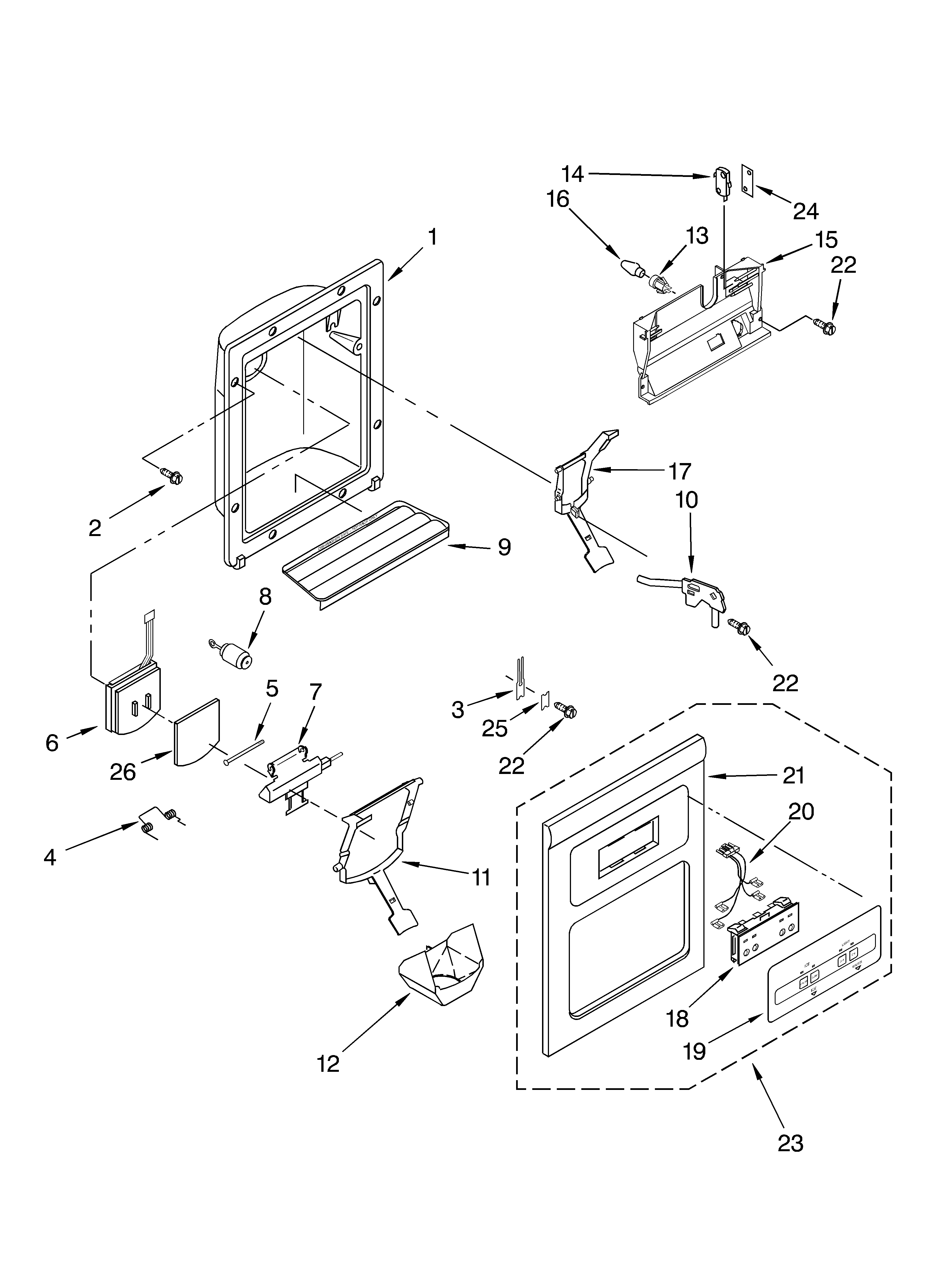 Crosley CS22AFXKQ00 dispenser front diagram