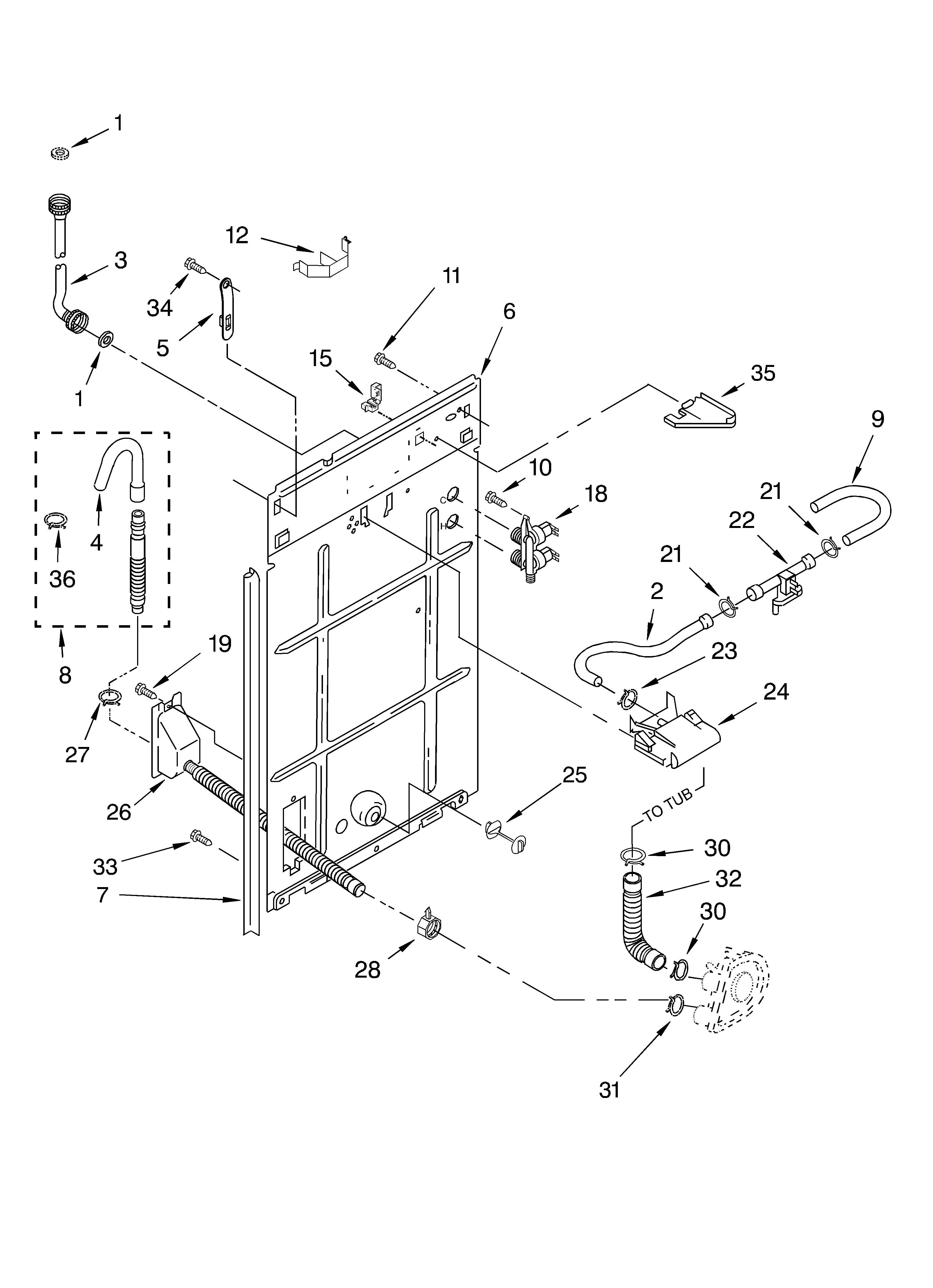KitchenAid KAWS855JE3 rear panel diagram