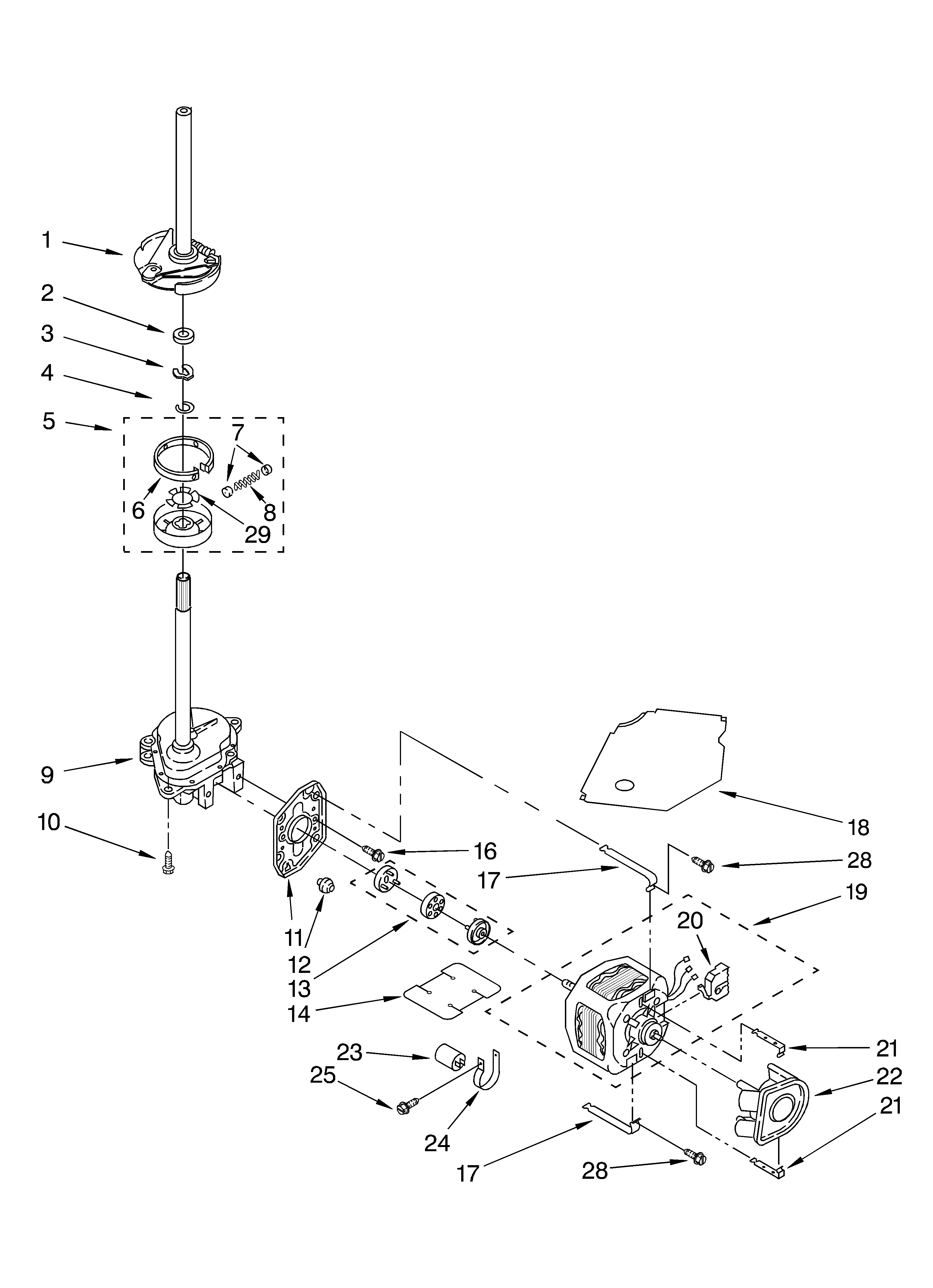 KitchenAid KAWS855JE3 brake, clutch, gearcase, motor and pump diagram