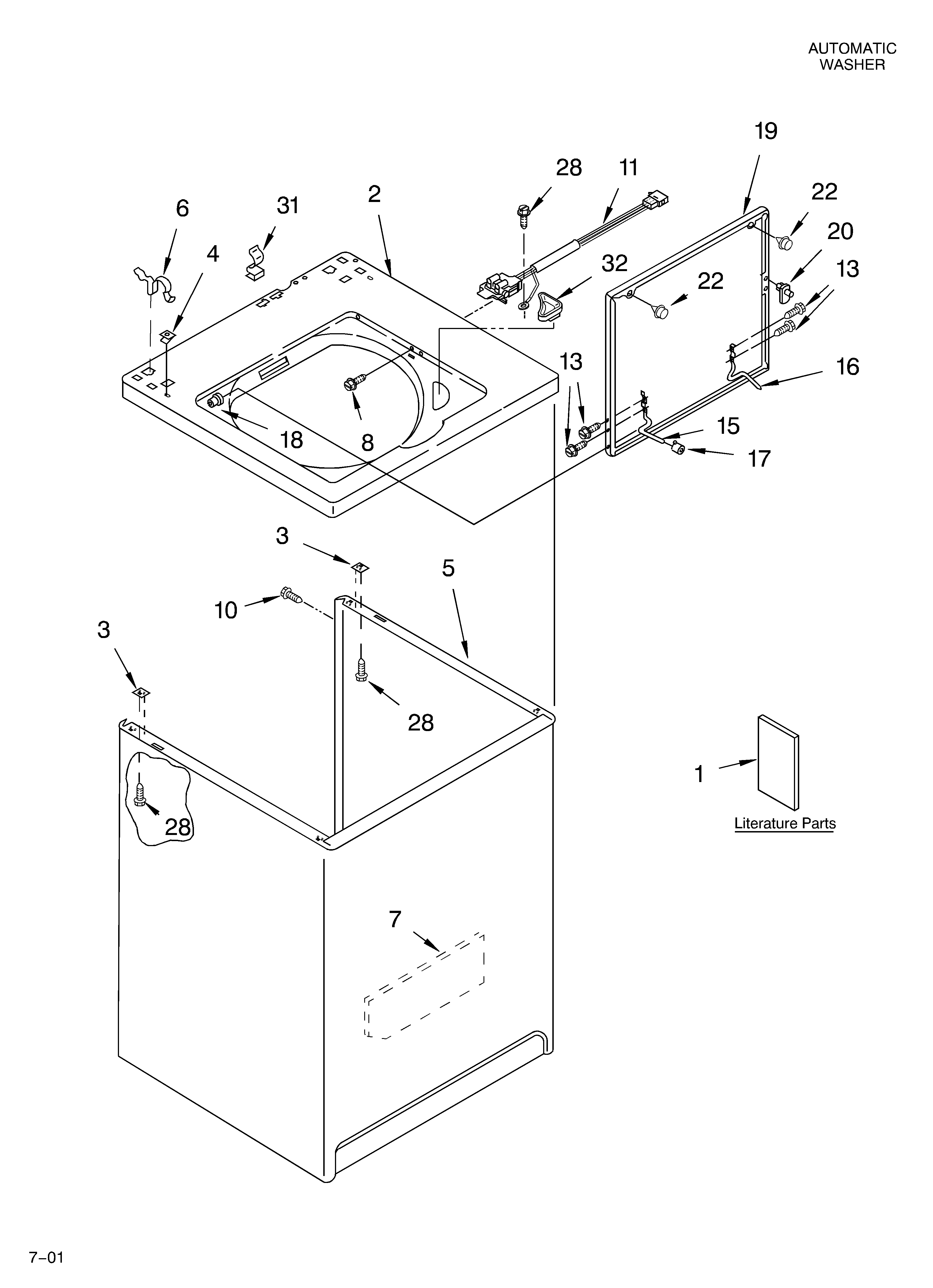 Whirlpool LSQ9665JQ3 top and cabinet/literature diagram
