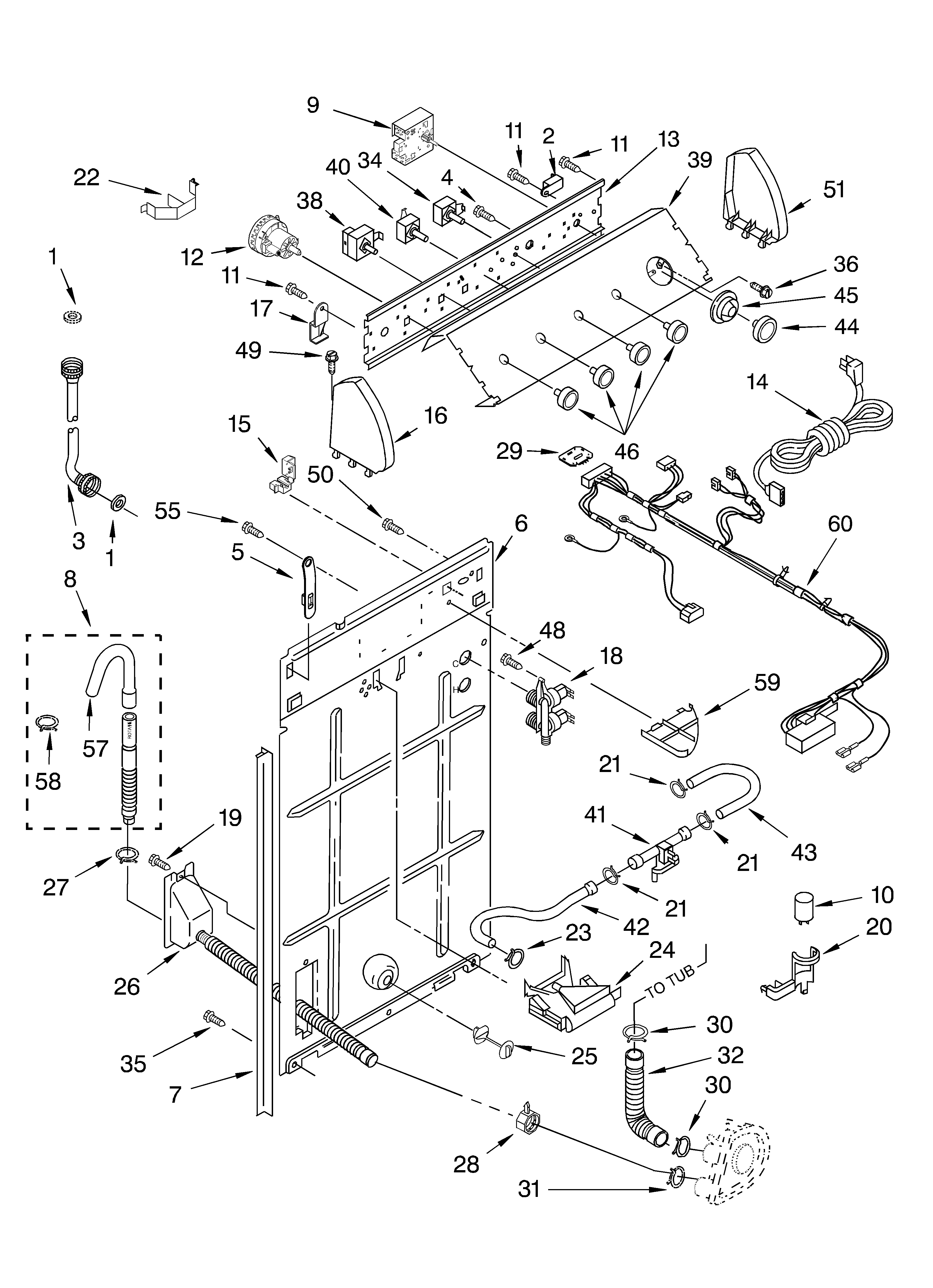 Whirlpool LSQ9665JQ3 controls and rear panel diagram
