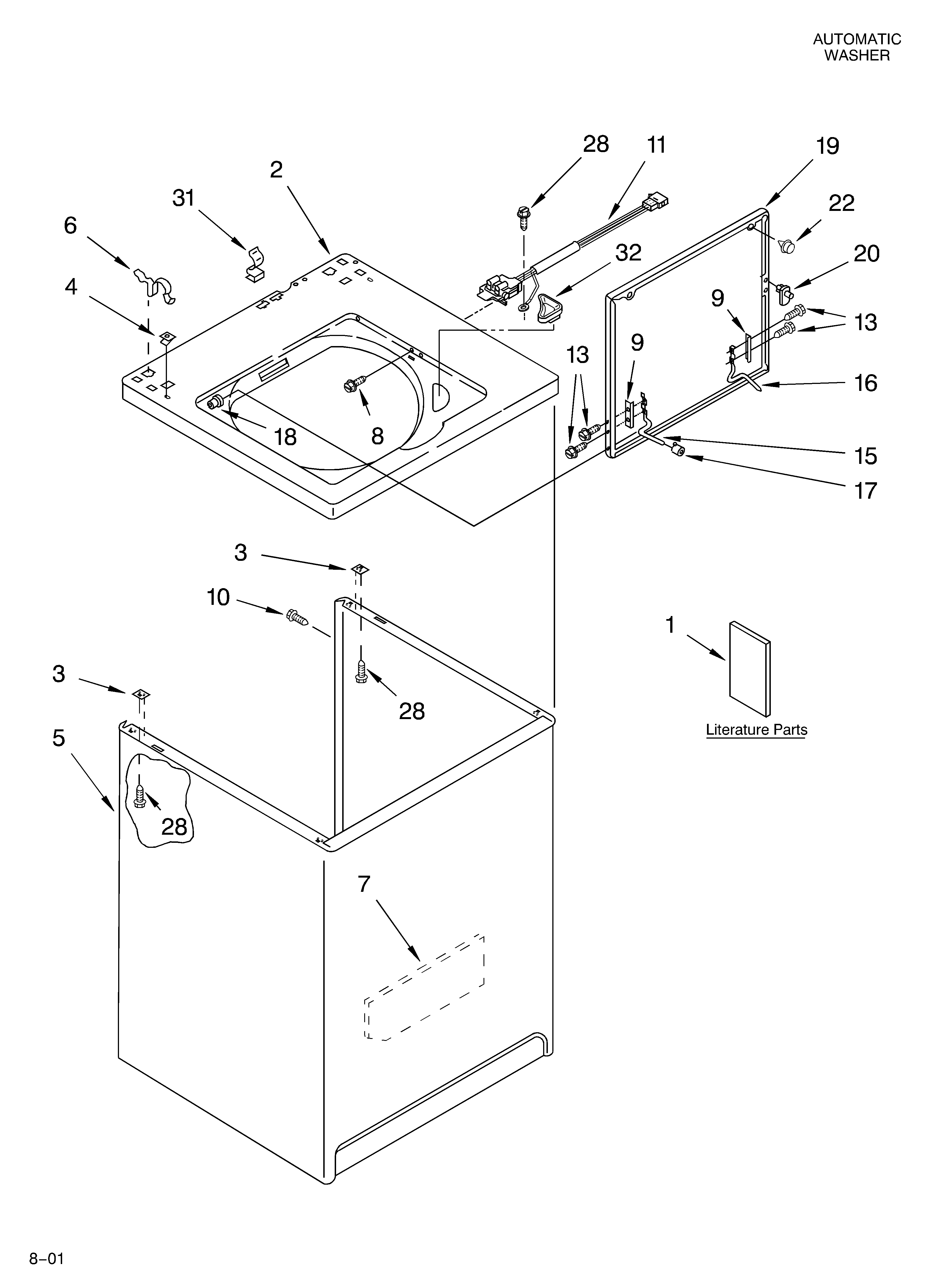 Whirlpool GSQ9611KT1 top and cabinet/literature diagram
