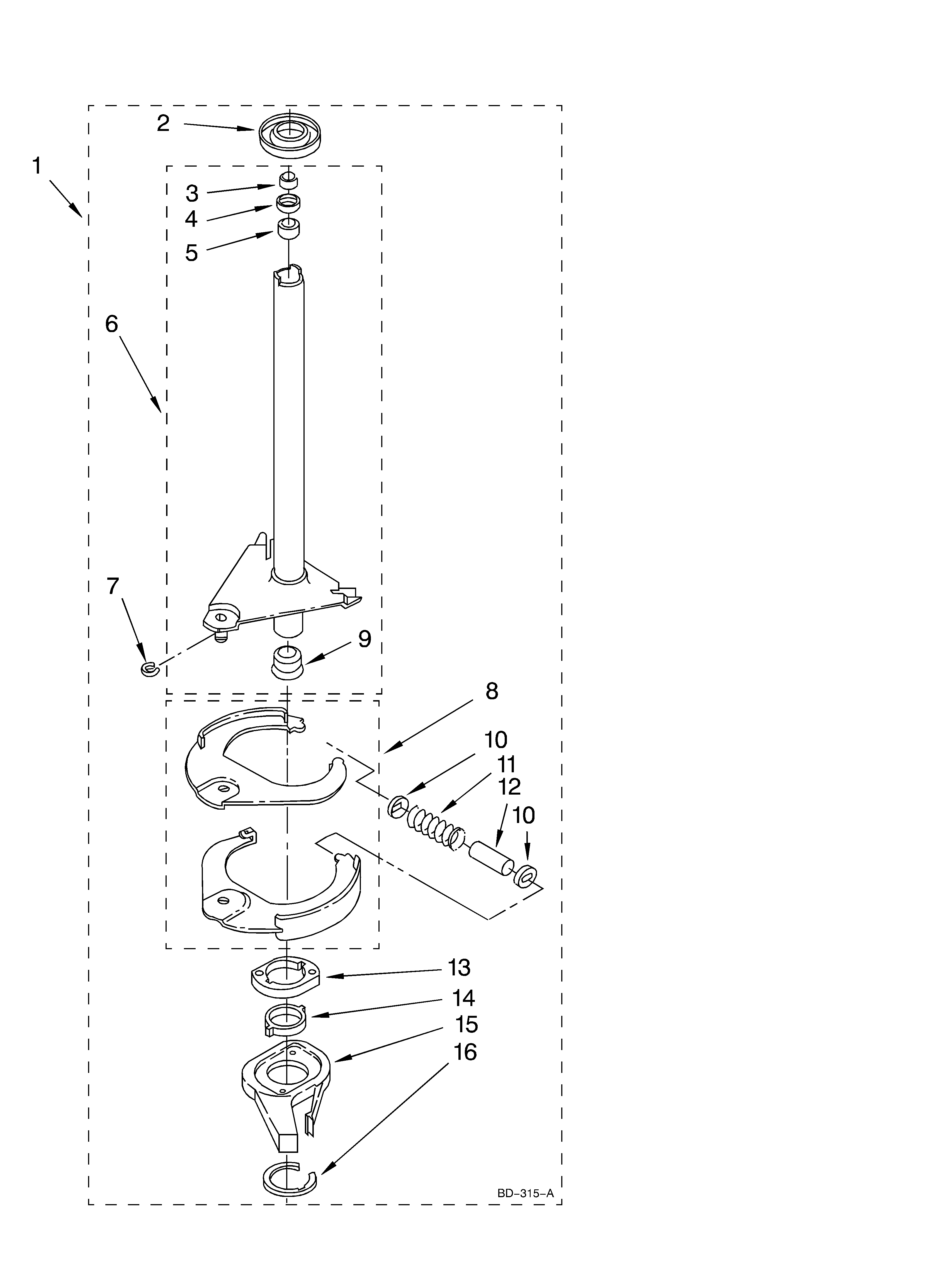 Whirlpool GSQ9611KT1 brake and drive tube diagram