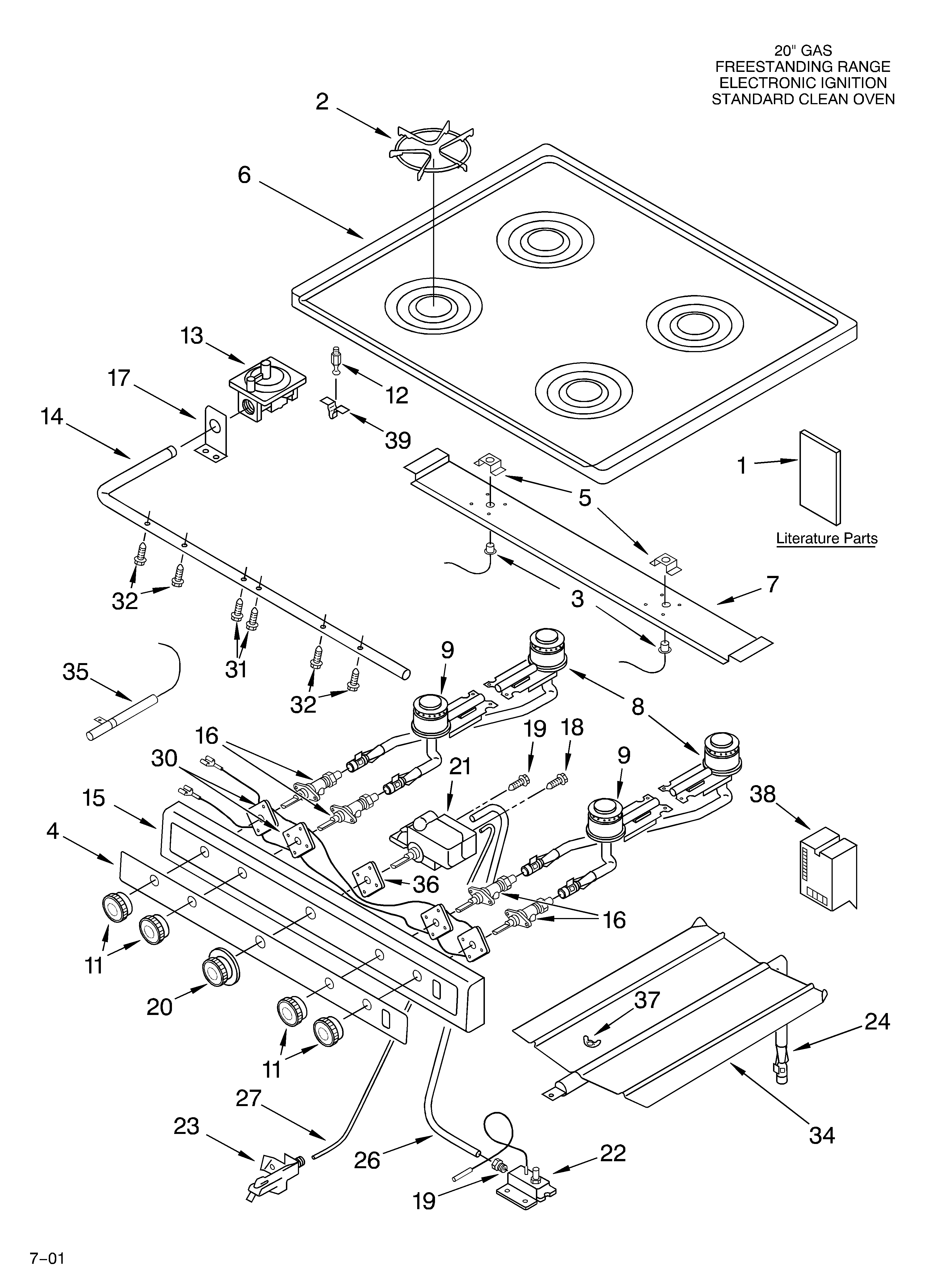 Roper FGP215KN0 cooktop and manifold/literature diagram