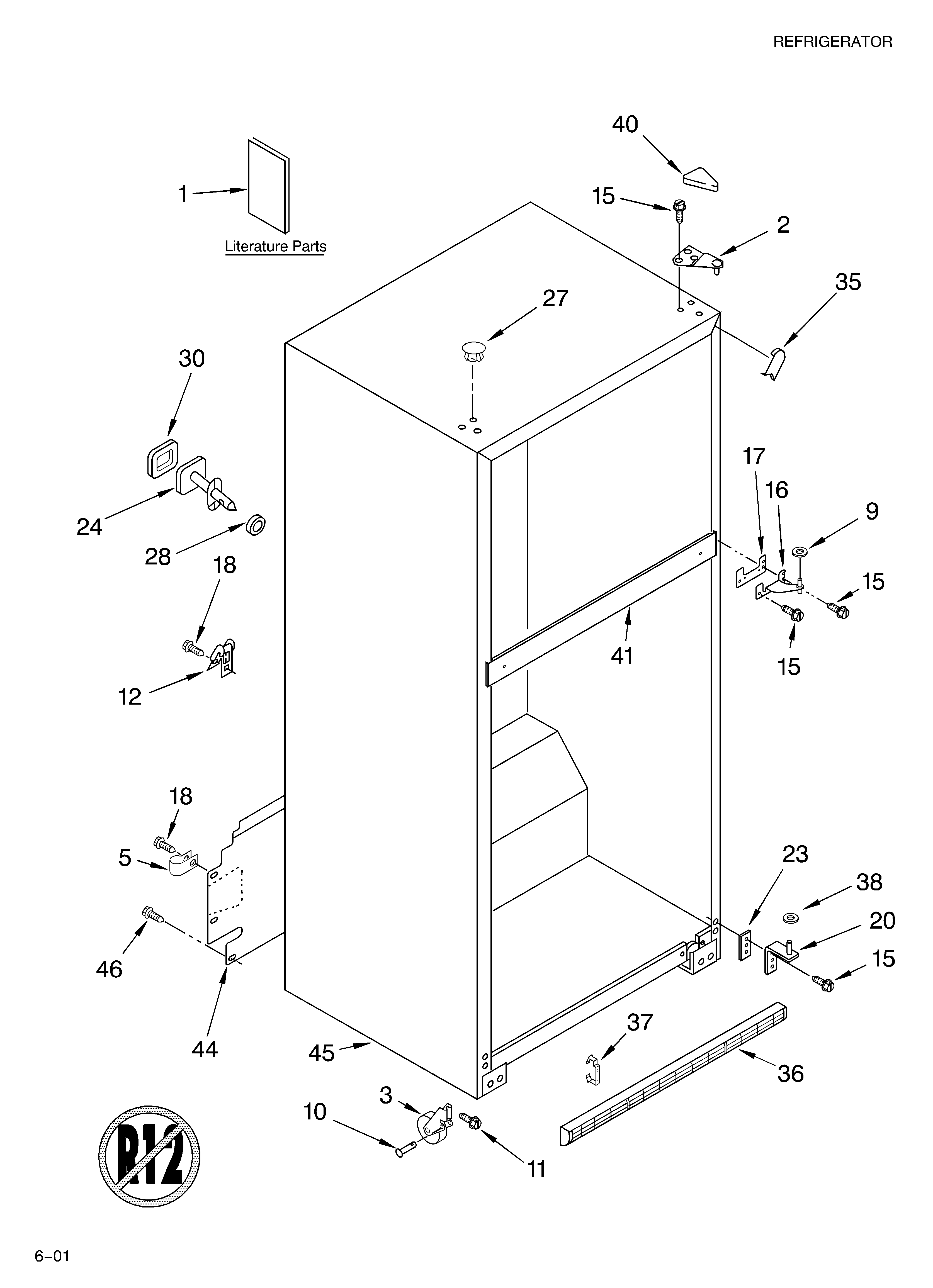 Roper RT21LMXKT00 cabinet/literature diagram
