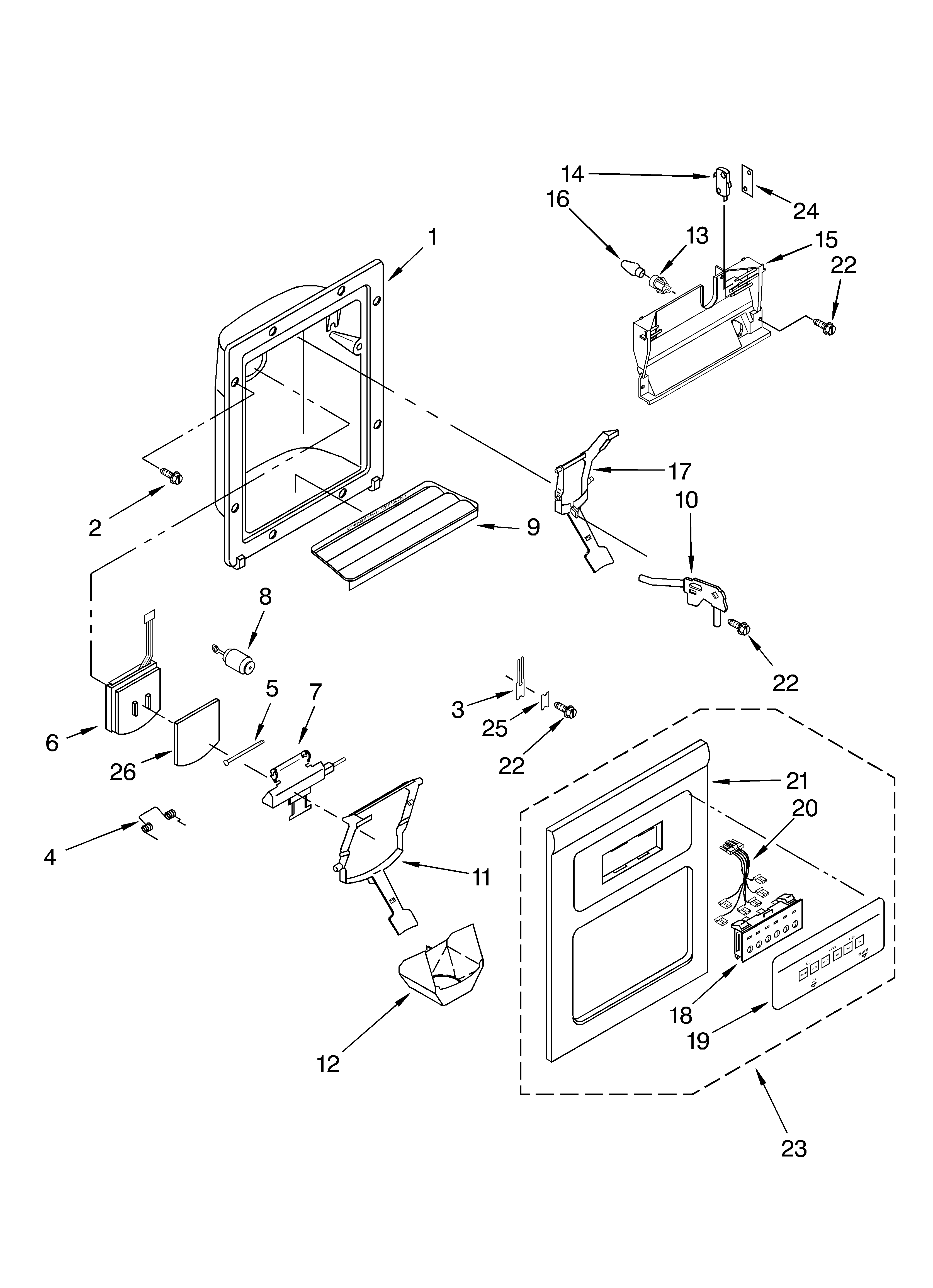 Whirlpool ED2NTQXKT00 dispenser front diagram