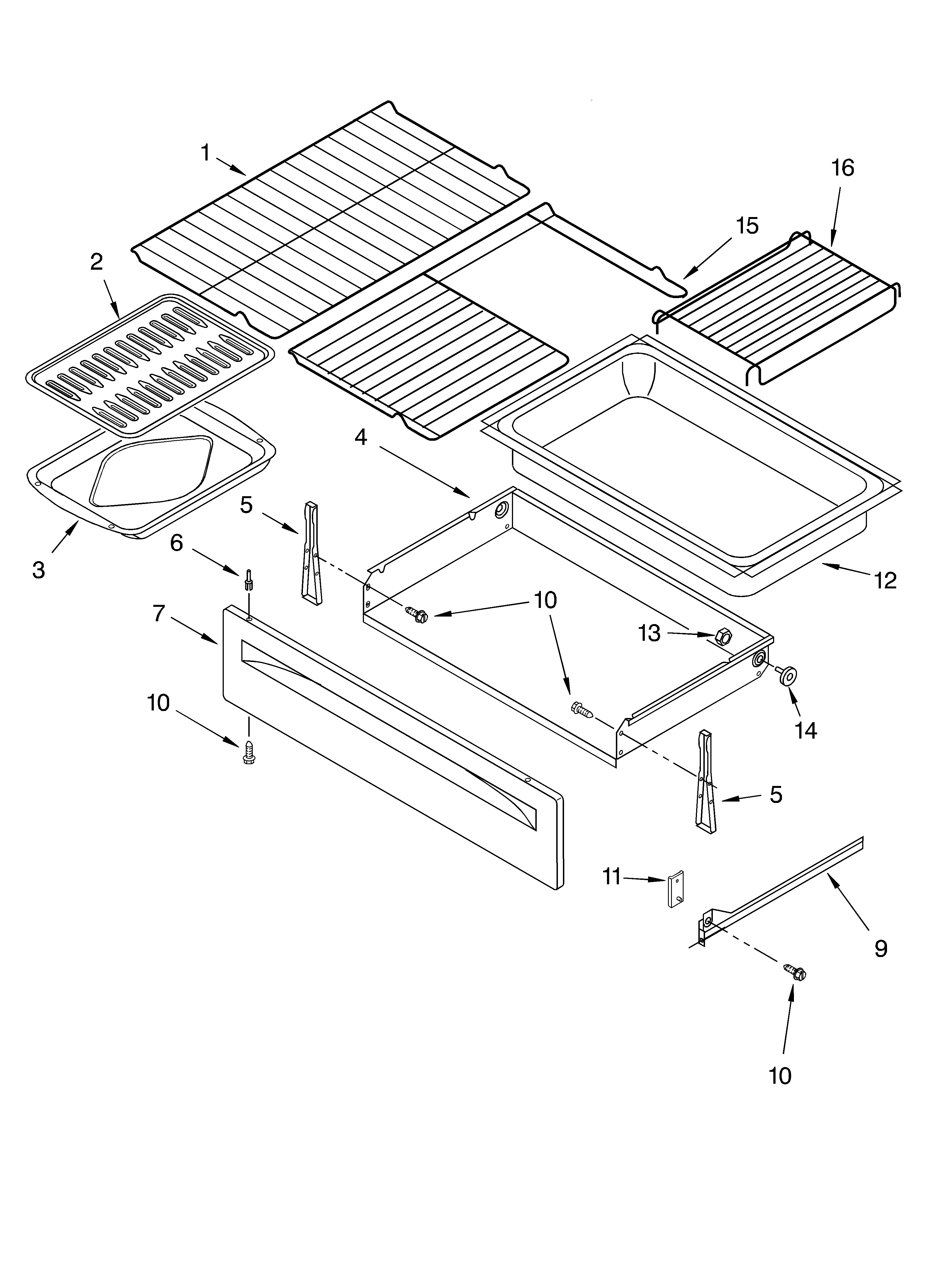 Whirlpool GR460LXKB0 drawer & broiler diagram