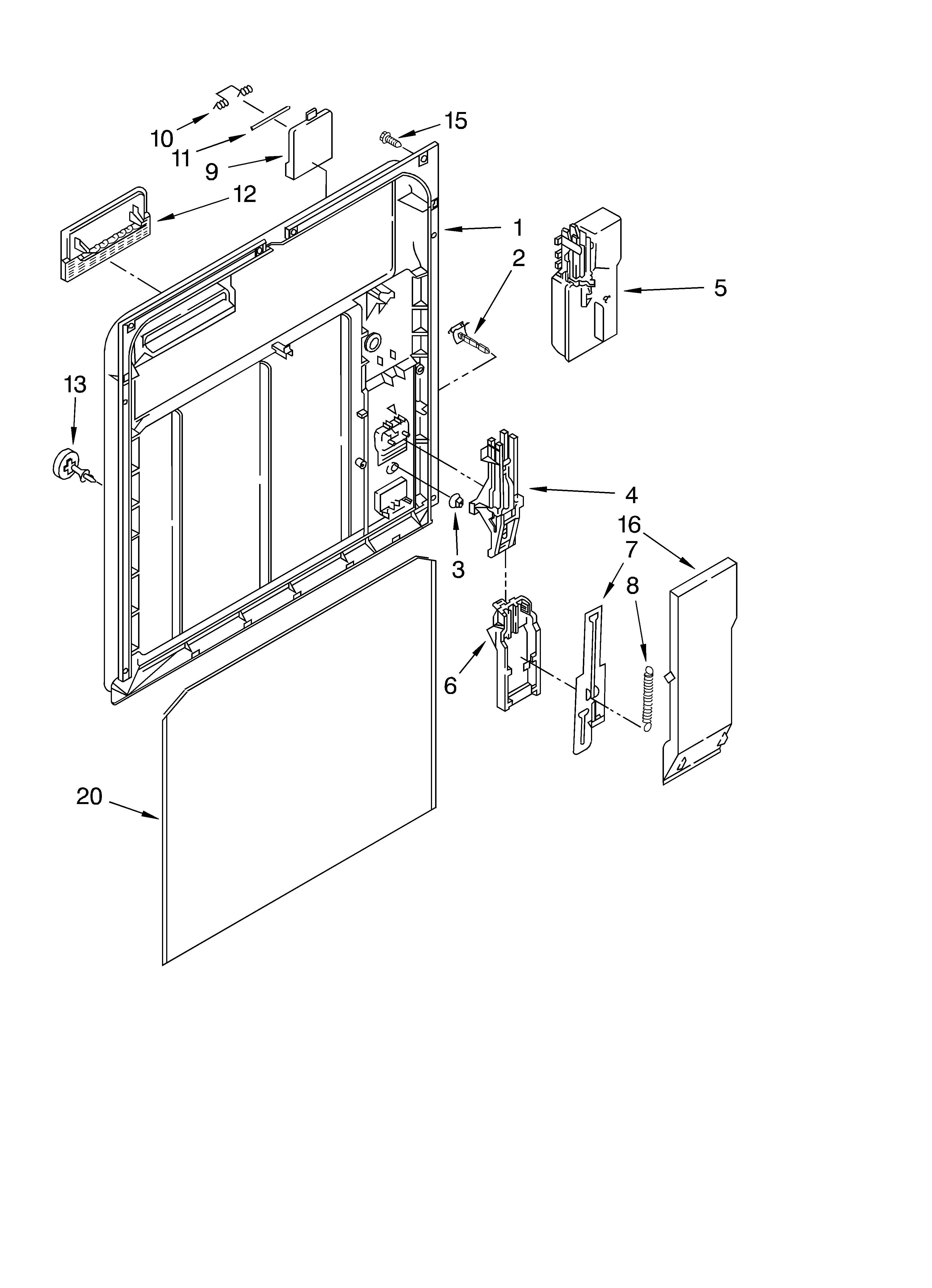 Whirlpool DUL100PKB0 inner door diagram
