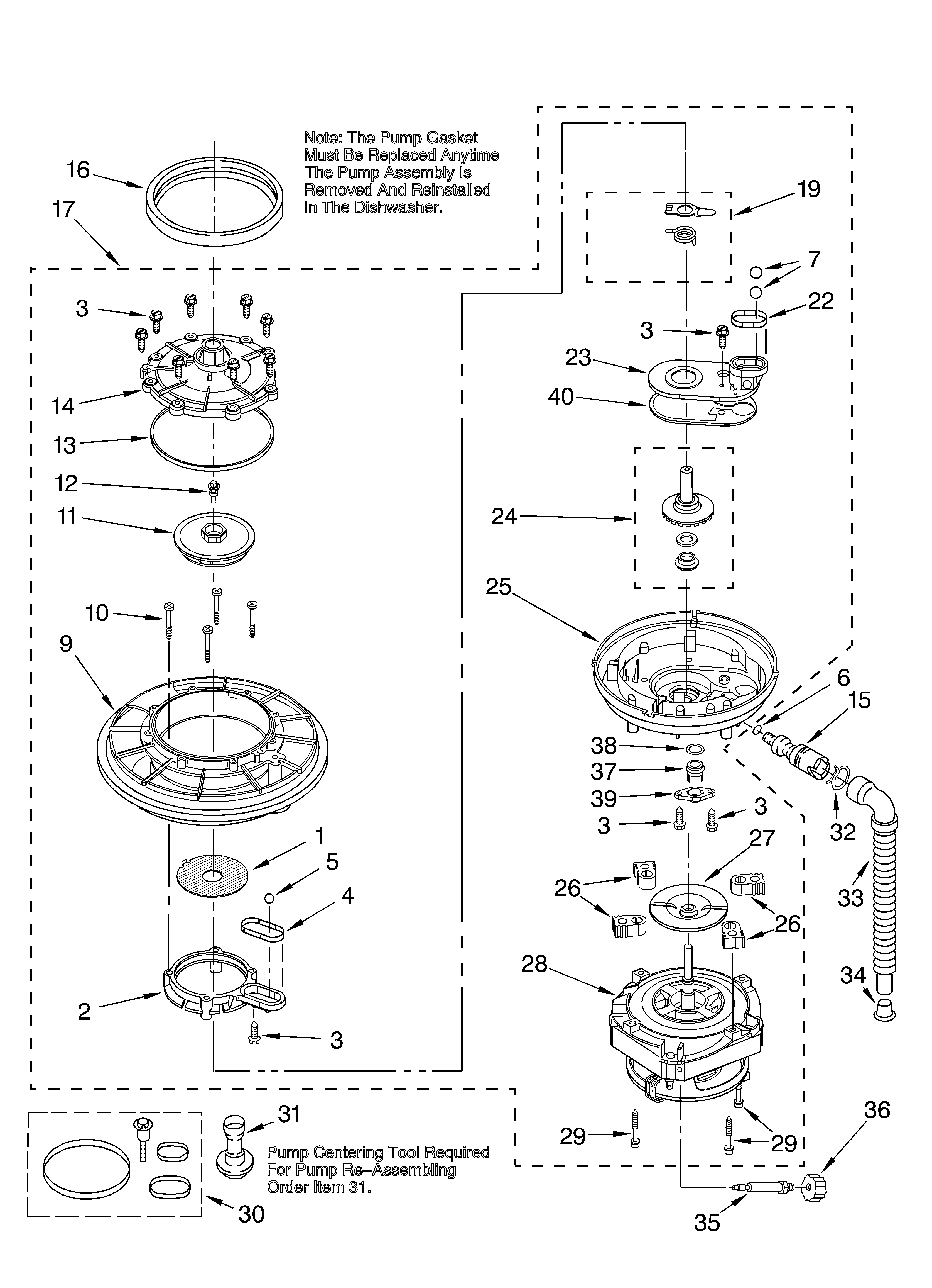 Whirlpool DUL100PKB0 pump and motor diagram