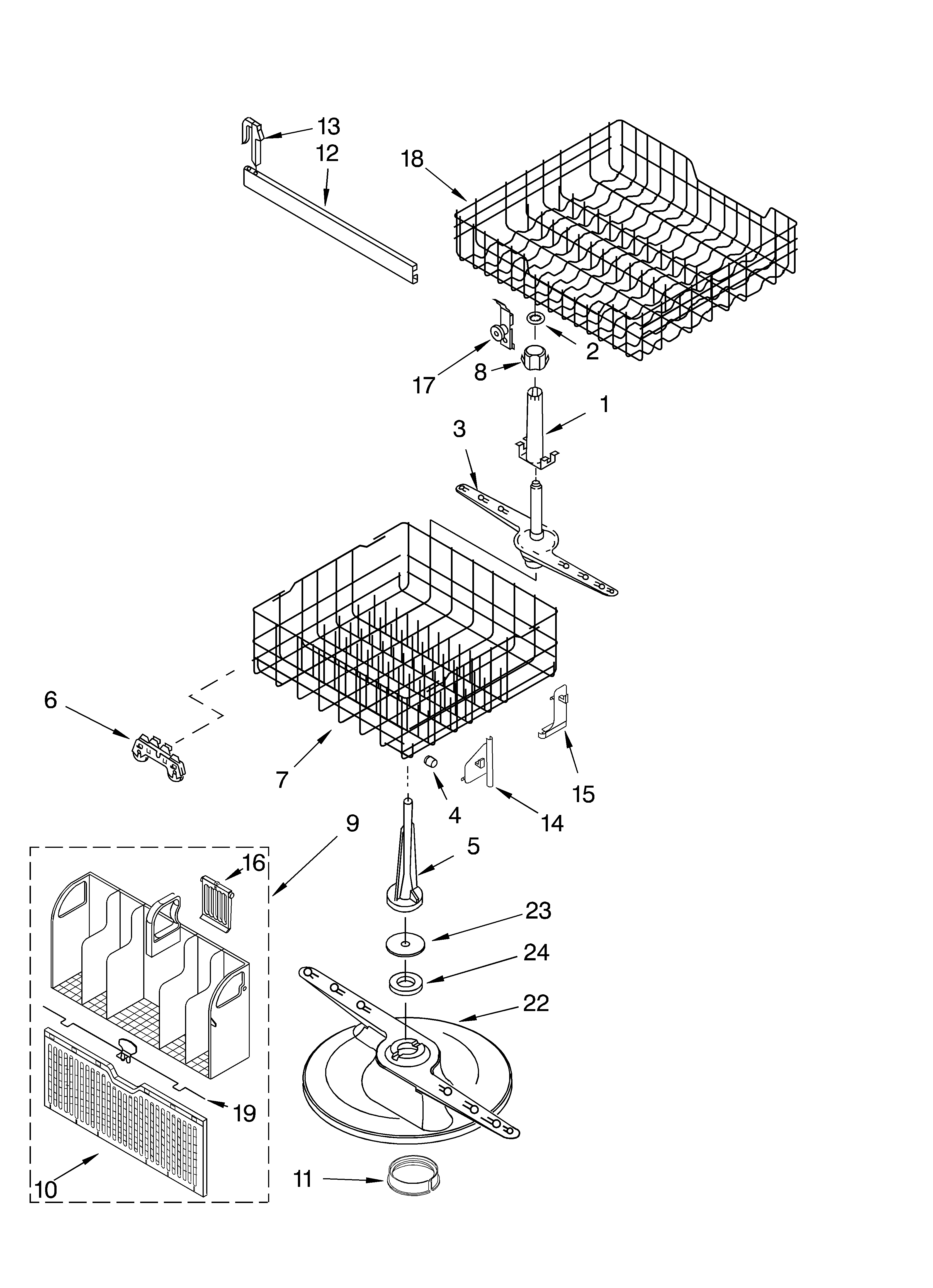 Whirlpool DUL100PKB0 dishrack diagram