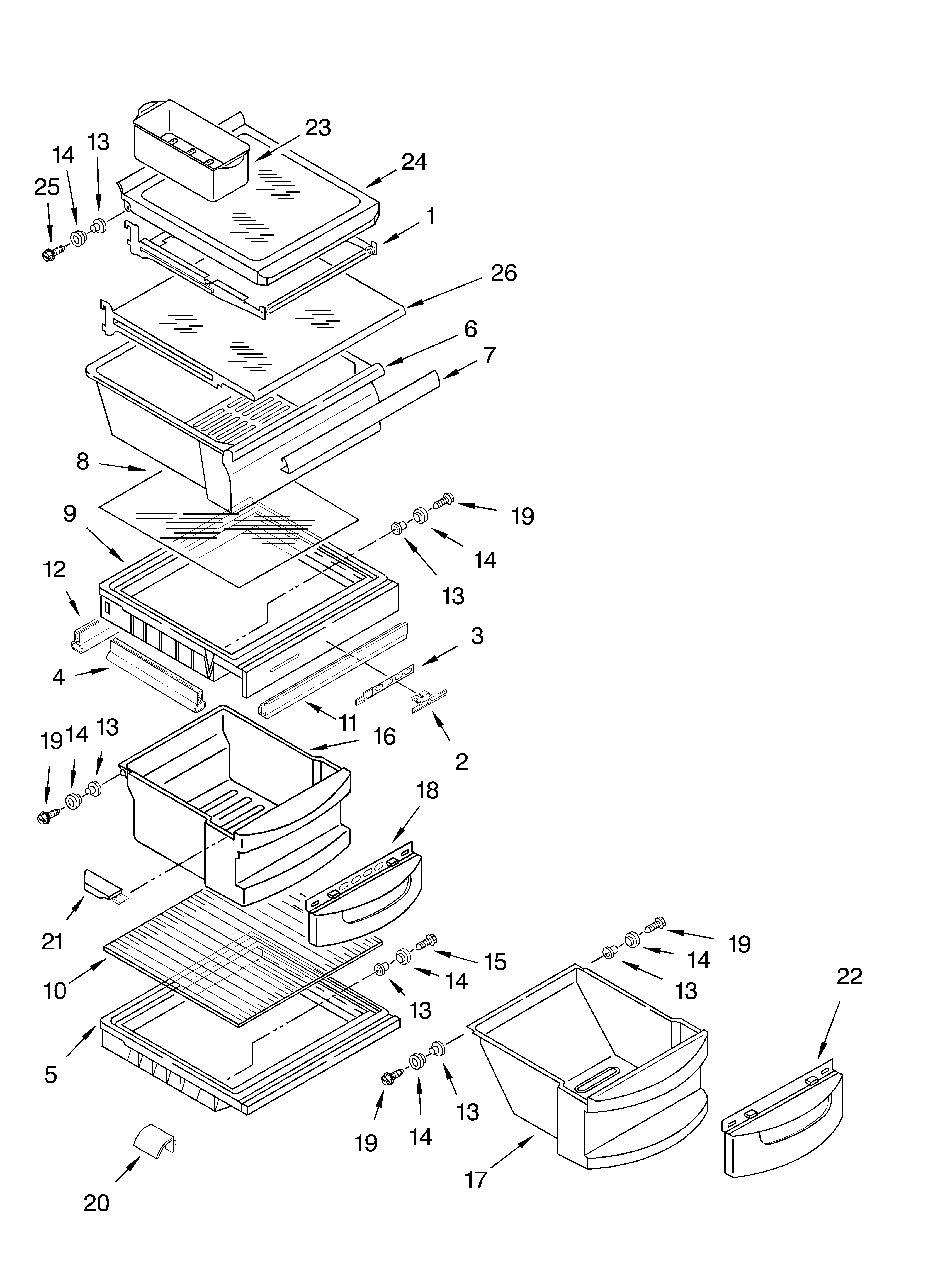 KitchenAid KSRB22FHSS06 refrigerator shelf diagram
