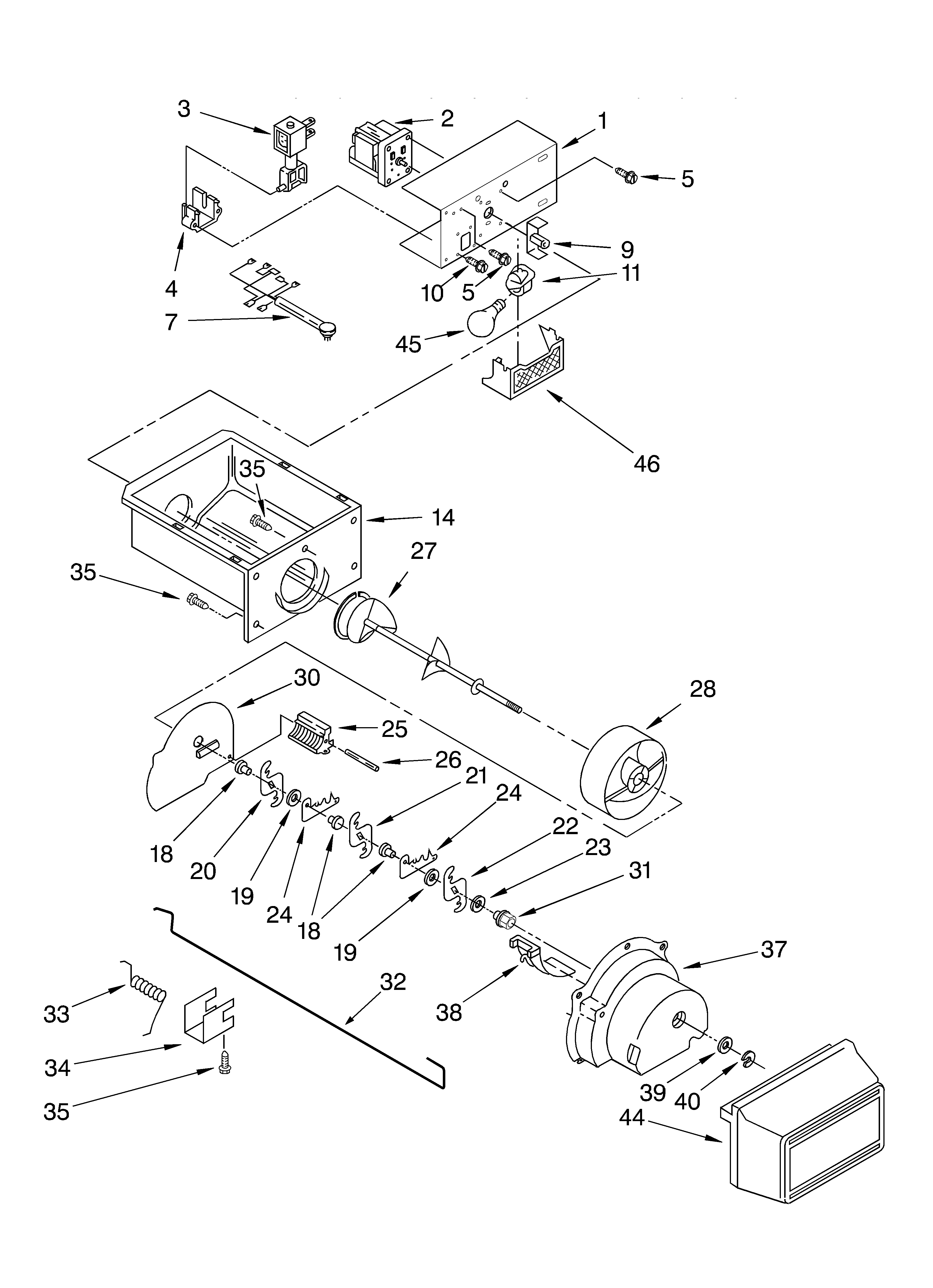 KitchenAid KSRB22FHSS06 motor and ice container diagram