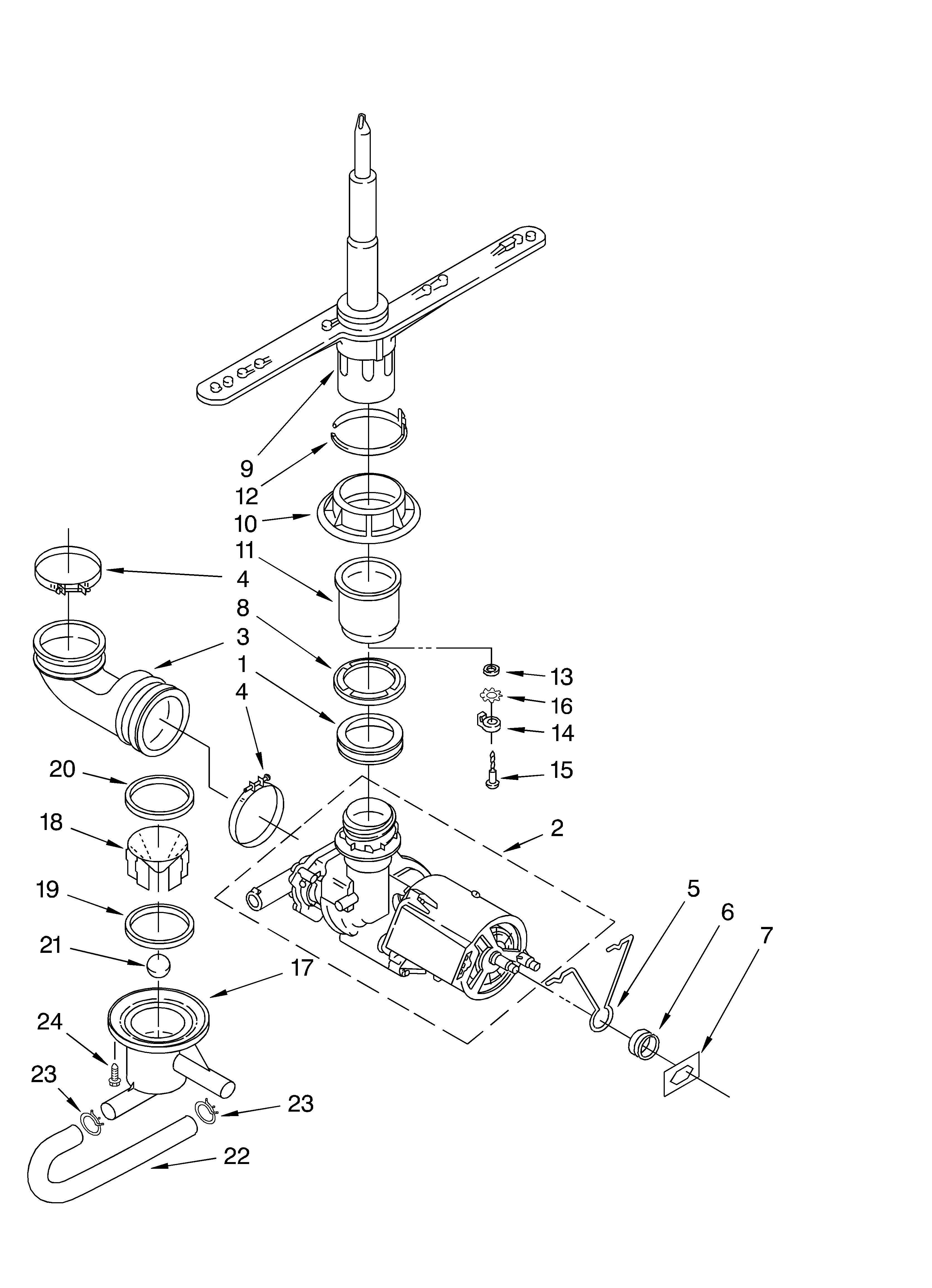 Estate TUD4700KB1 pump & spray arm diagram