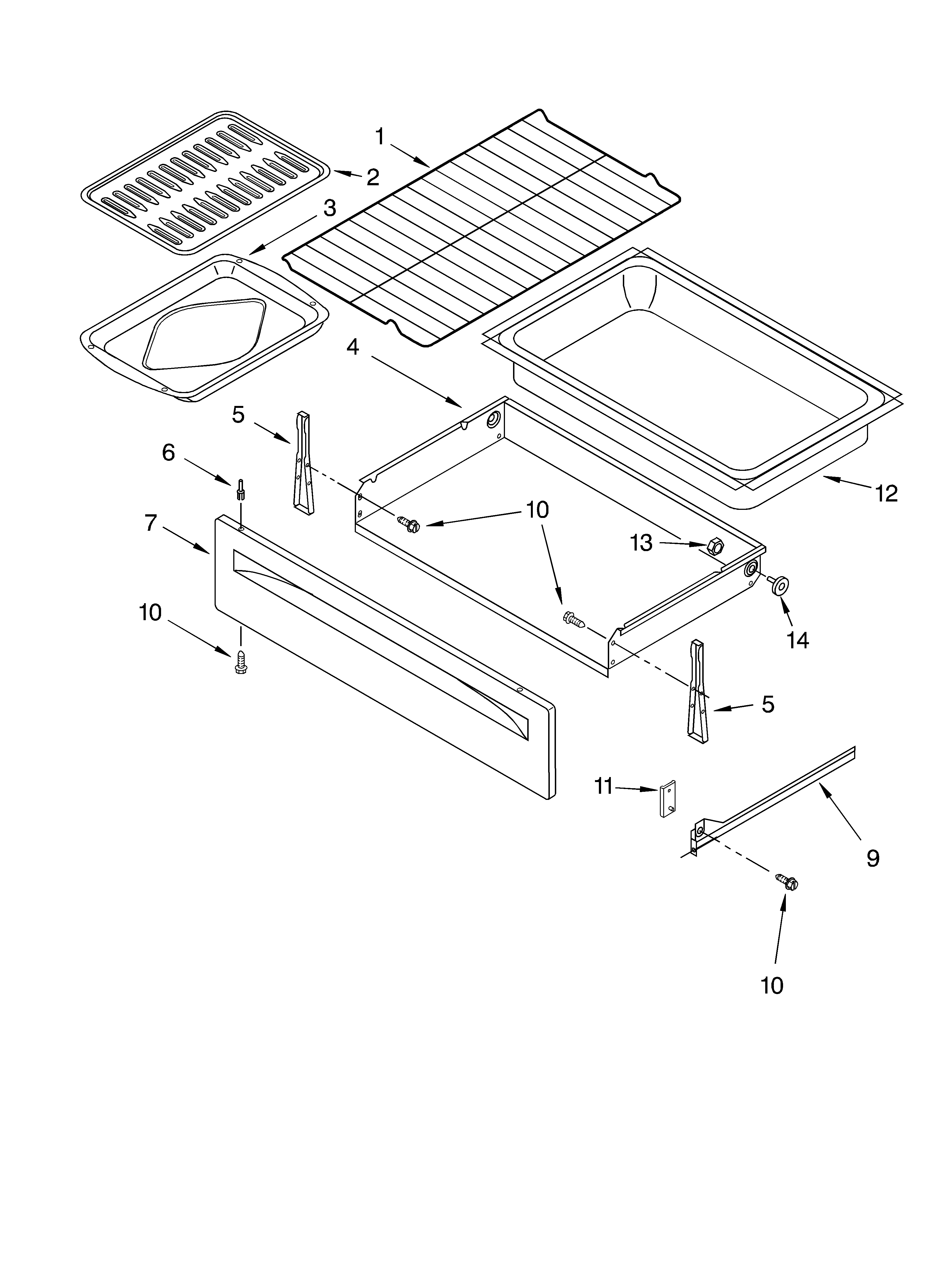 Whirlpool RF378LXKT0 drawer & broiler diagram