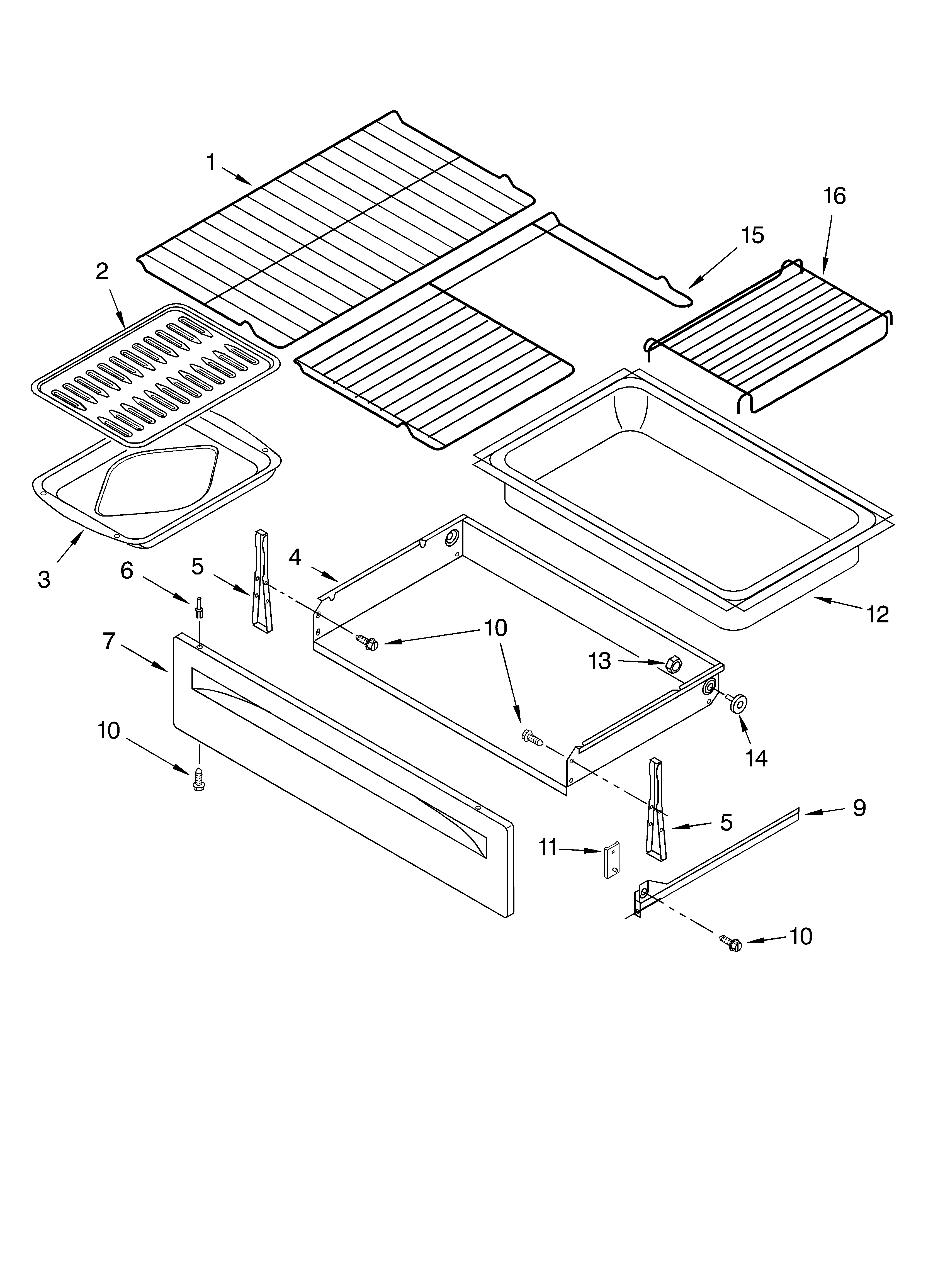 Whirlpool RF199LXKP0 drawer & broiler diagram