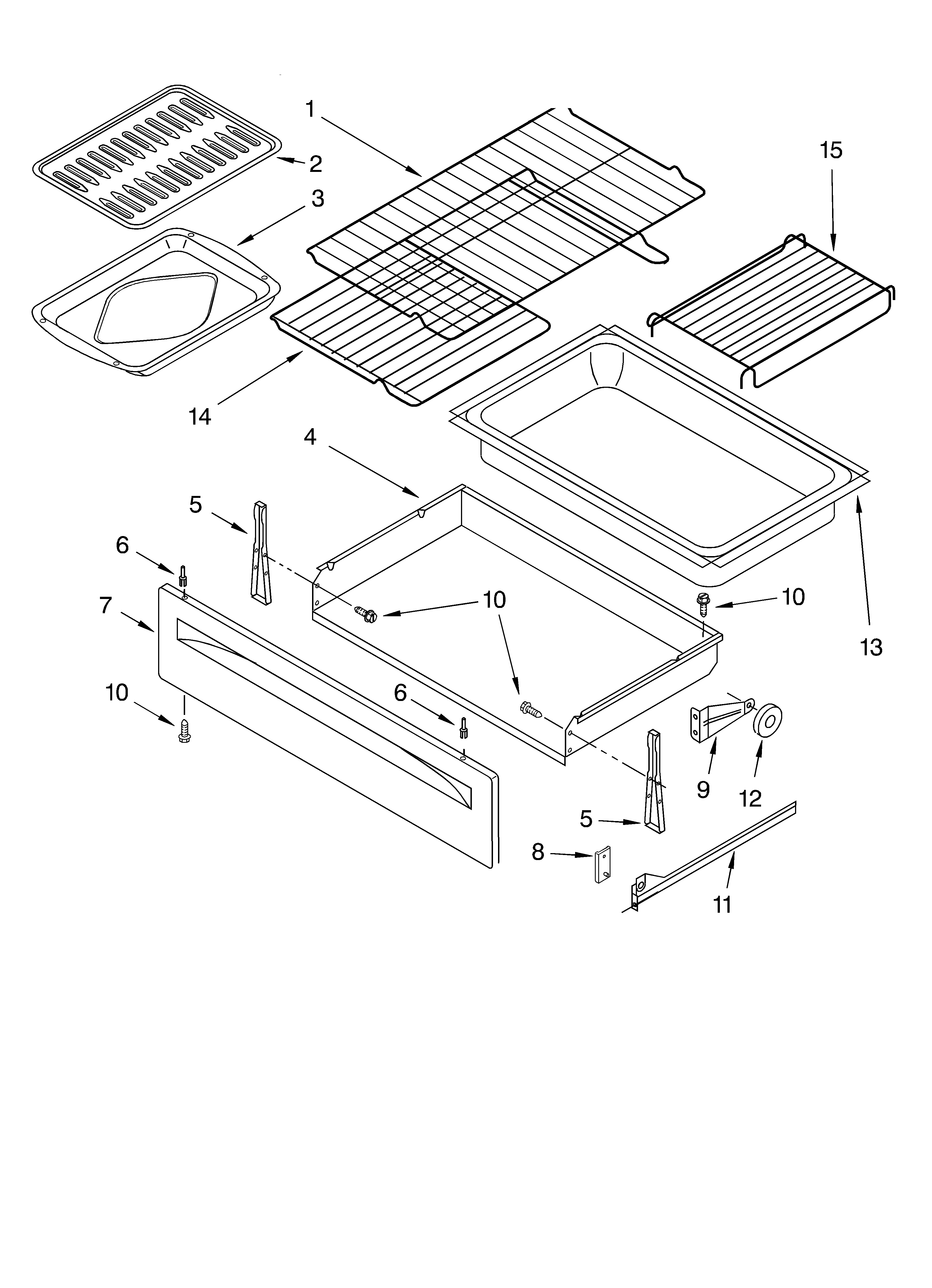Whirlpool GS460LEKT0 drawer & broiler diagram