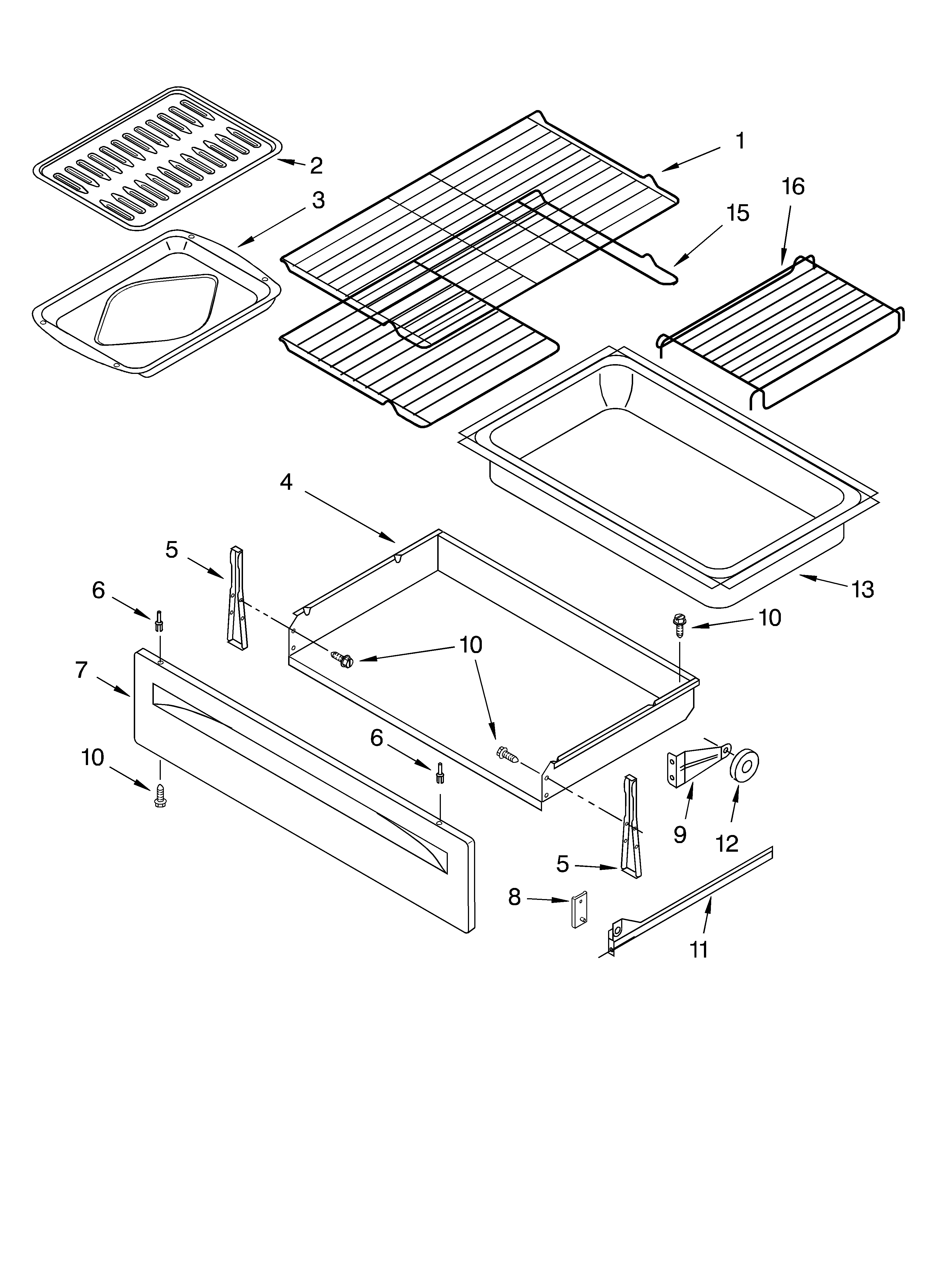 Whirlpool SF389LEKB0 drawer & broiler diagram